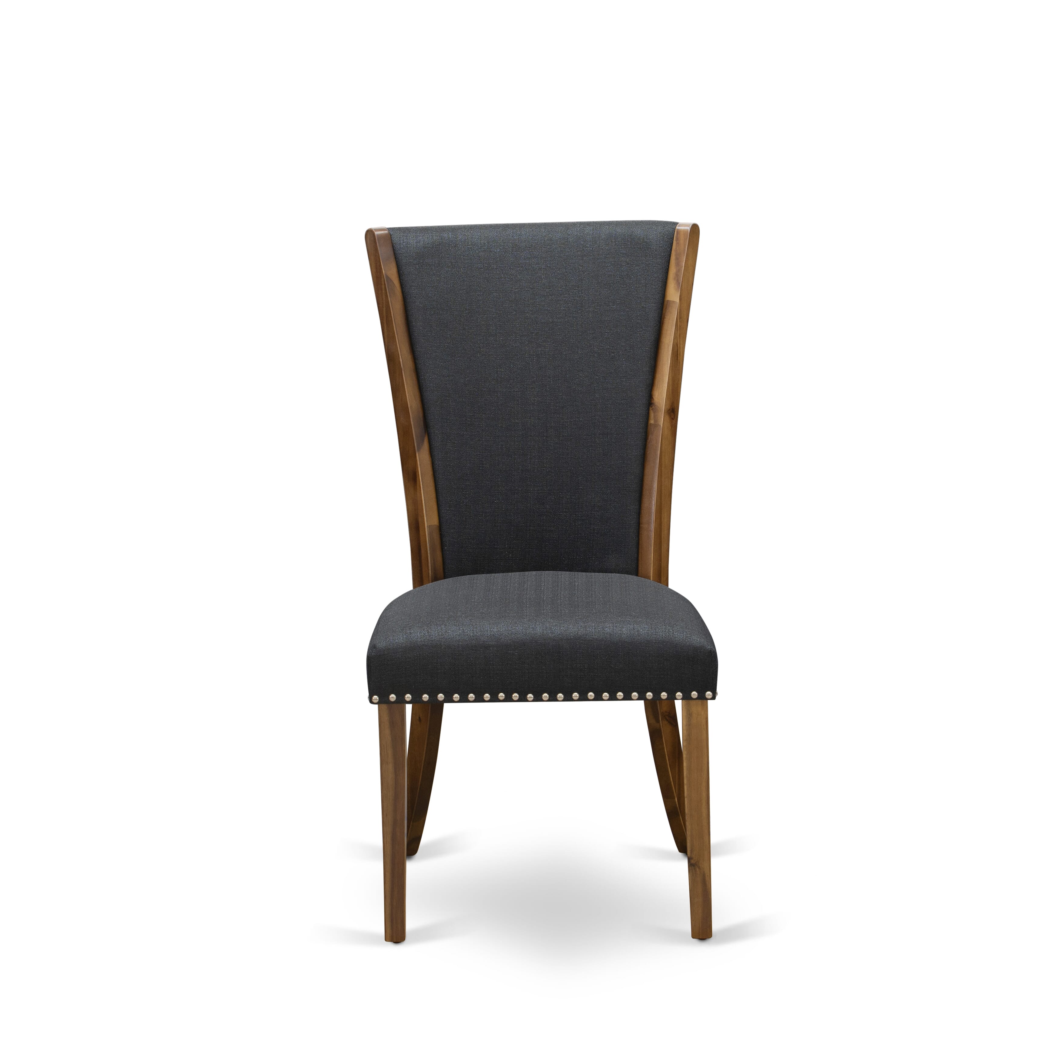 Luxe by East West Furniture F8VE7-40N-24 7 Piece Kitchen Table Set Contains a 48" Round Table with Pedestal and 6 Black Linen Fabric Upholstered Chairs, Antique Walnut
