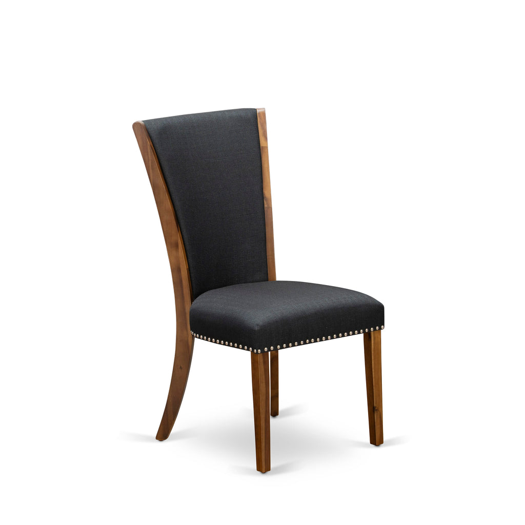 Luxe by East West Furniture I5VE7-40N-24 7 Piece Kitchen Table Set Includes a 48" Round Table with Pedestal and 6 Black Linen Fabric Upholstered Chairs, Antique Walnut
