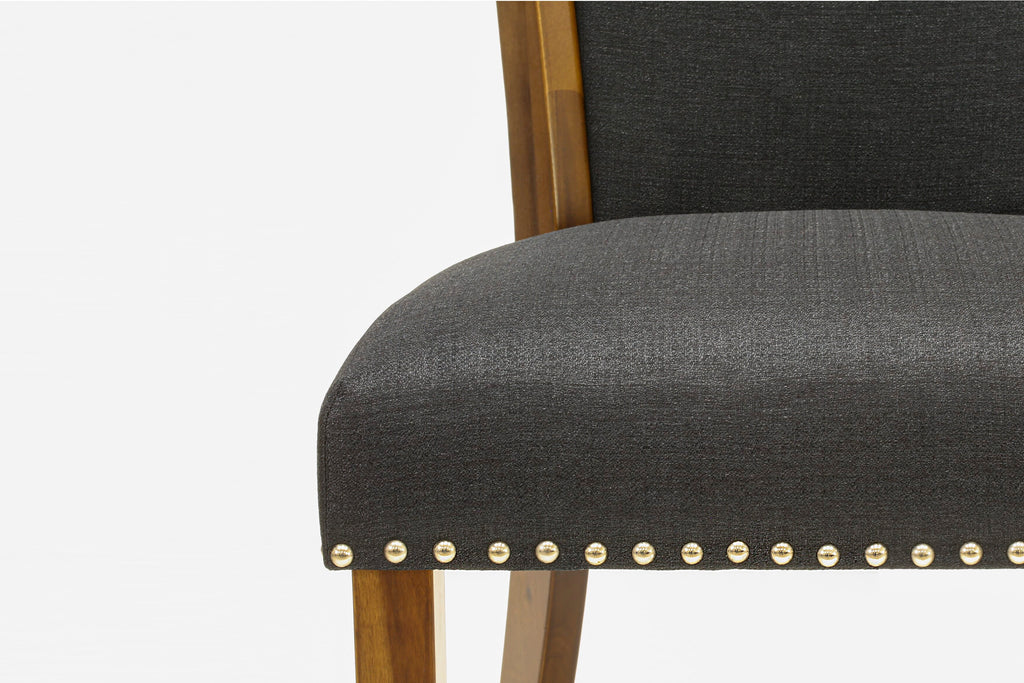Luxe by East West Furniture LKVE7-AWA-24 7-piece Mid-Century Dining Table Set consists of a Kitchen Table and 6 Black Linen Fabric Dinner Chairs with Button tufted Back - Antique Walnut Finish