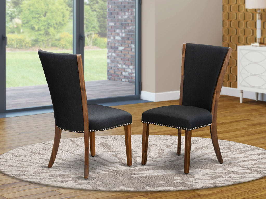 Luxe by East West Furniture I8VE7-50N-24 7 Piece Dining Table Set Contains a 54" Round Kitchen Table with Pedestal and 6 Black Linen Fabric Parson Chairs, Antique Walnut
