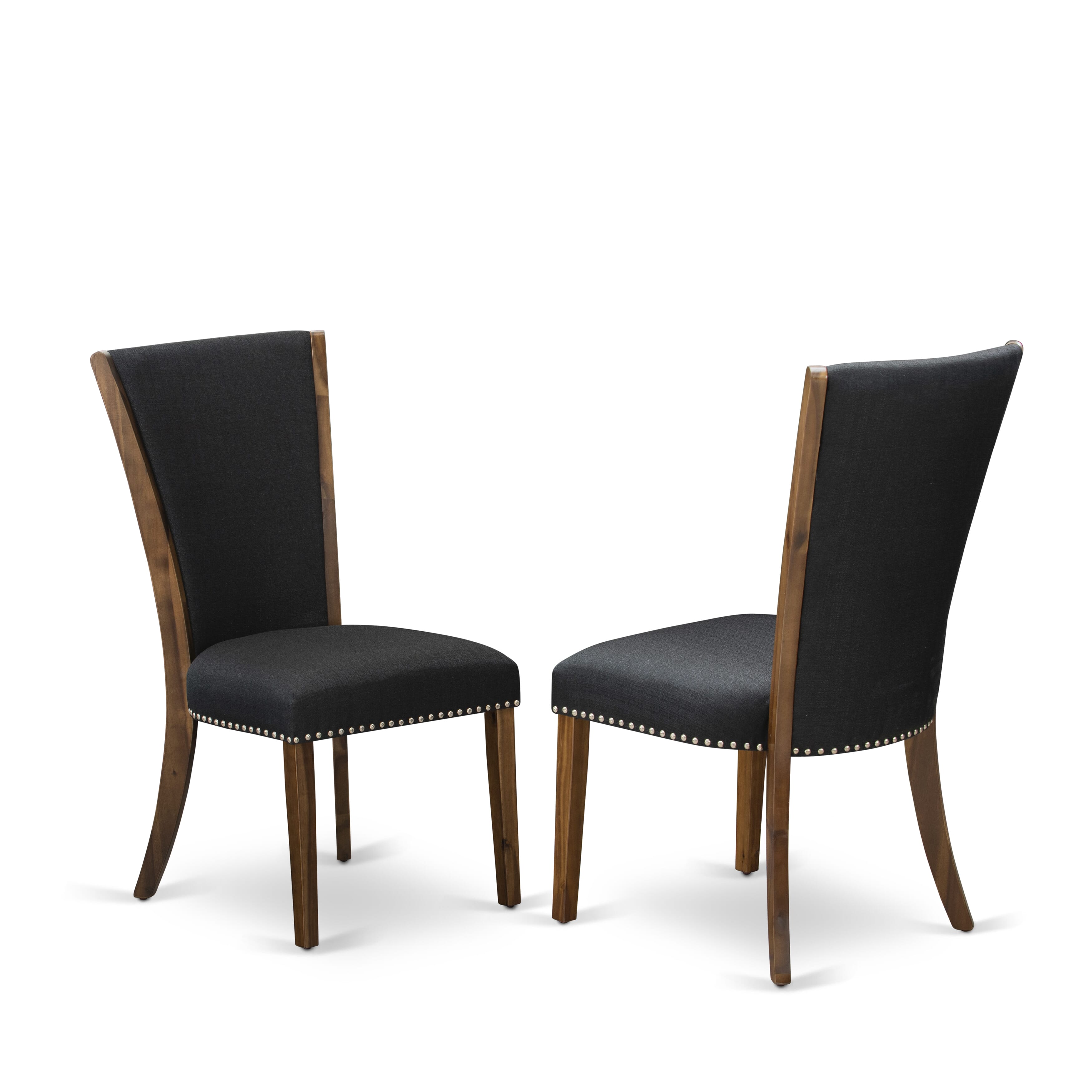 Luxe by East West Furniture I7VE7-40N-24 7 Piece Dining Set for 6 Consists of a 48" Round Table with Pedestal and 6 Black Linen Fabric Parson Chairs, Antique Walnut