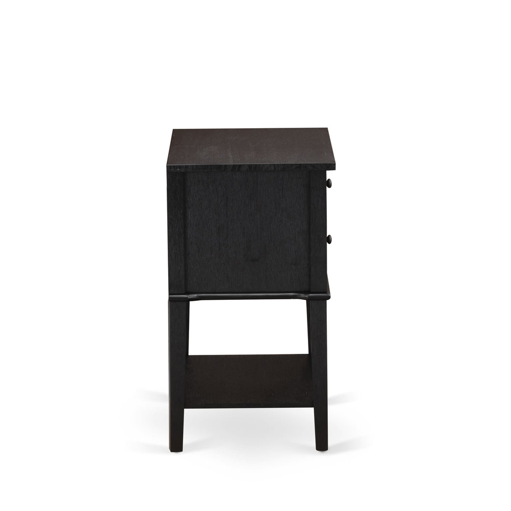 Juego de dormitorio de madera East West Furniture KD18K-1VL06 de 2 piezas: 1 cama con estructura de lino marrón, cabecero acolchado con botones, 1 mesita de noche con cajones de madera y patas con acabado negro.