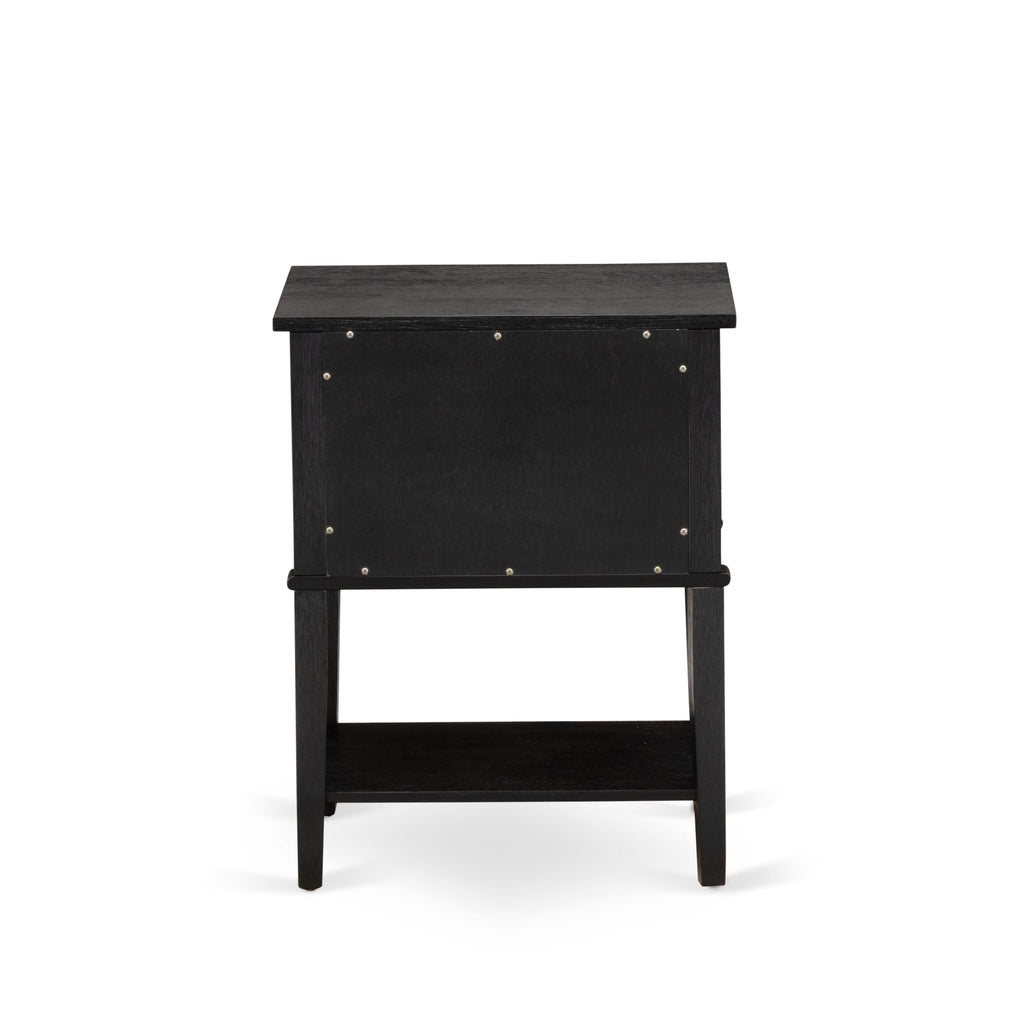 Juego de dormitorio de madera East West Furniture KD18K-1VL06 de 2 piezas: 1 cama con estructura de lino marrón, cabecero acolchado con botones, 1 mesita de noche con cajones de madera y patas con acabado negro.