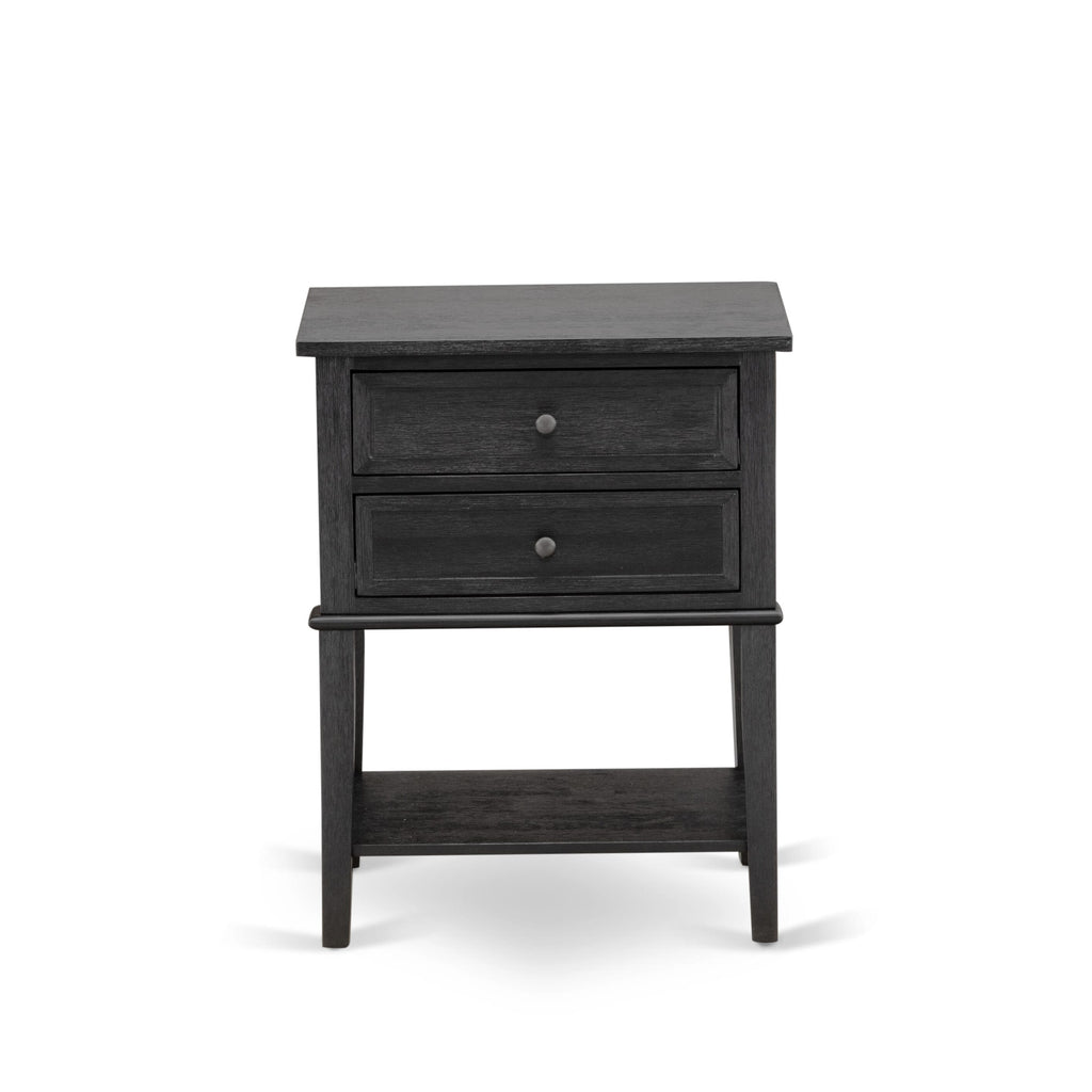 Juego de dormitorio de madera East West Furniture KD18K-1VL06 de 2 piezas: 1 cama con estructura de lino marrón, cabecero acolchado con botones, 1 mesita de noche con cajones de madera y patas con acabado negro.