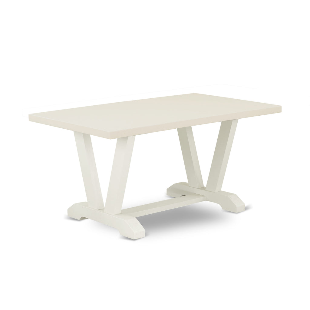 East West Furniture 5-Pc  Included 4 kitchen parson chairs Upholstered Nails Head Seat and High Button Tufted Chair Back and Rectangular Dining Table with Linen White Kitchen Dining Table Top - Linen White Finish