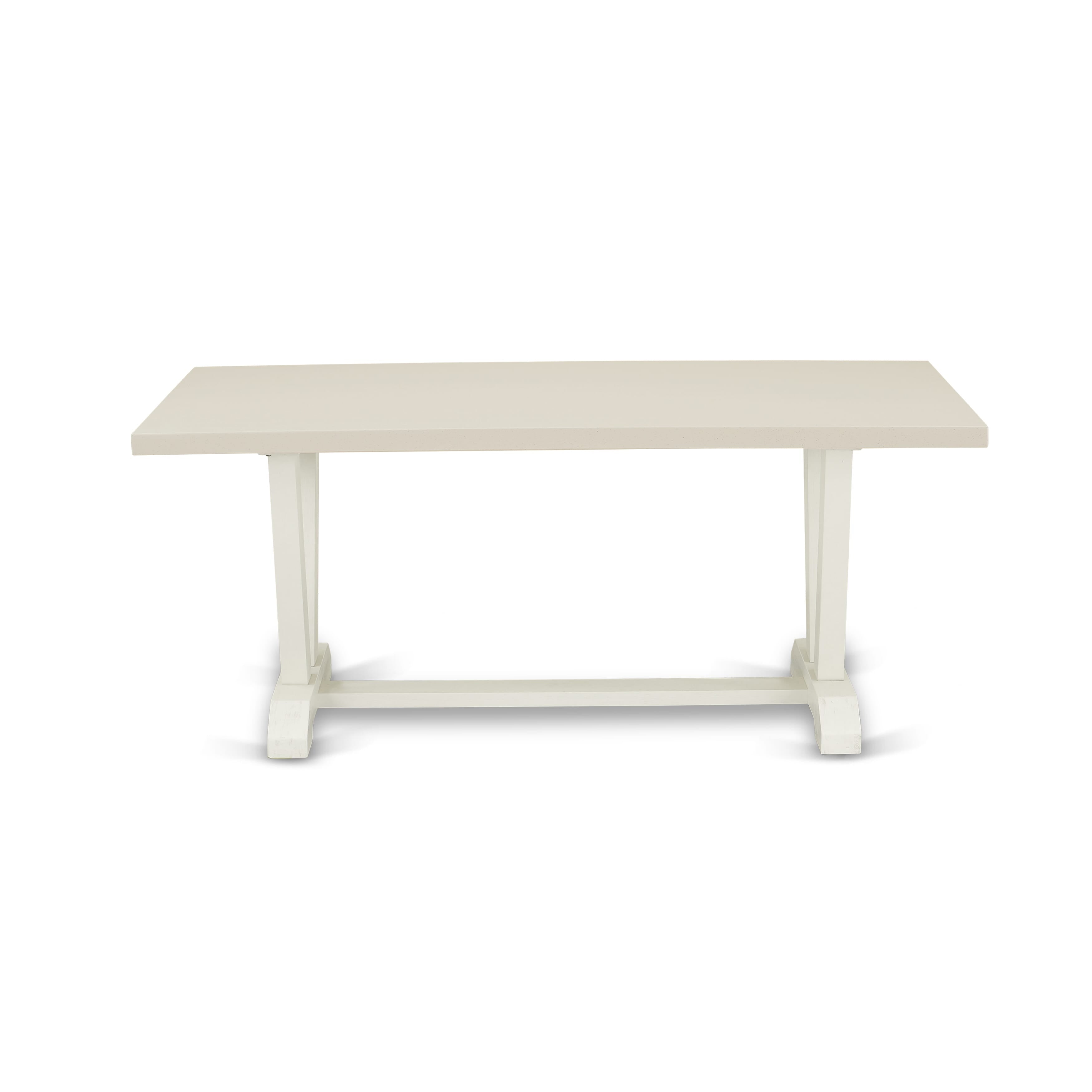 East West Furniture V027MZ001-9 9-Pc Dinette Set Includes a Wooden Table and 8 Cream Linen Fabric Dining Chairs with Stylish Back - Wire Brushed linen white Finish