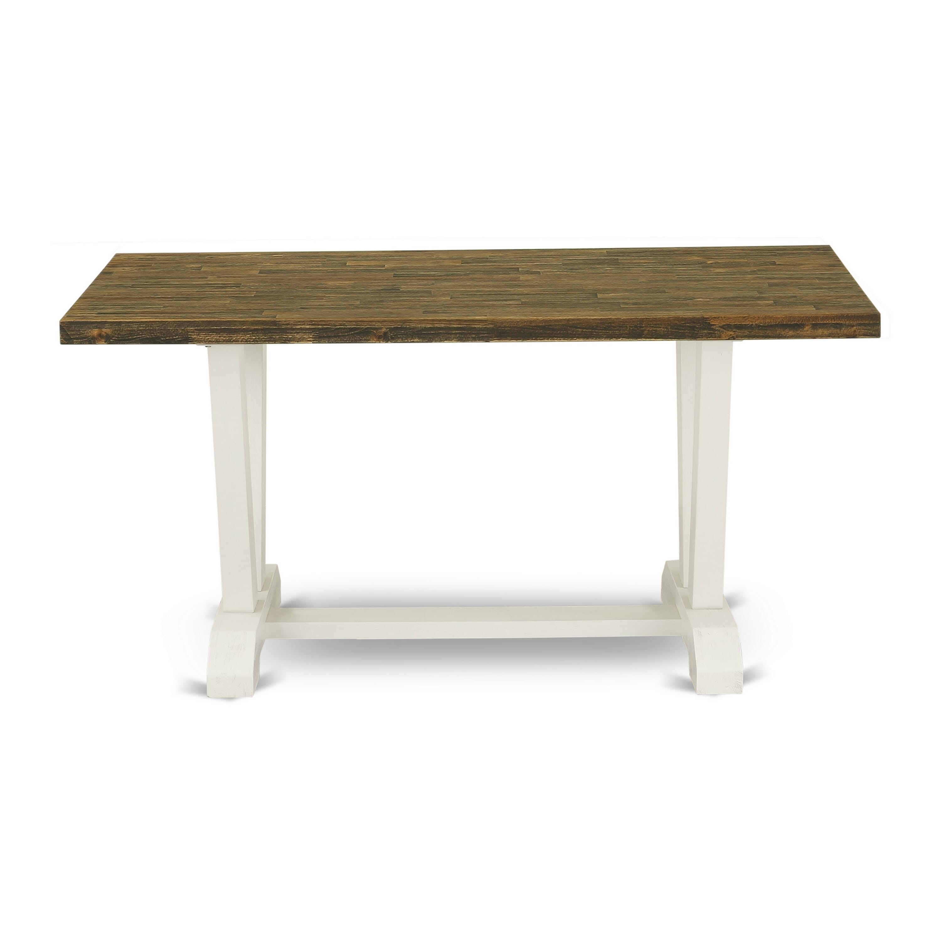 East West Furniture V076EN206-6 6-Piece Rectangular Table Set With Wood Dining Table and Wood Bench - 4 Linen Fabric kitchen chairs (linen white Finish)