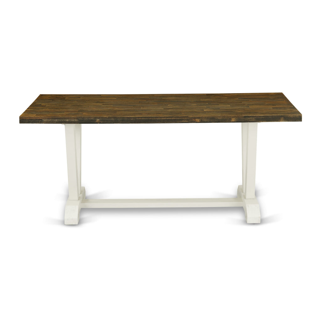 East West Furniture V077LA206-6 6-Piece Dining Table Set with Wood Table and Wooden Bench Indoor - 4 Linen Fabric Parson dining room chairs (linen white Finish)