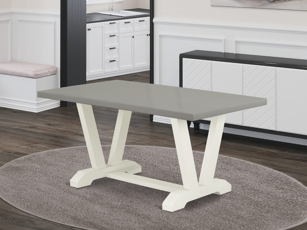 East West Furniture V096BR202-6 6-Piece kitchen table set with Modern Dining Table and Dining Room Bench - 4 Linen Fabric Kitchen Chairs (linen white Finish)