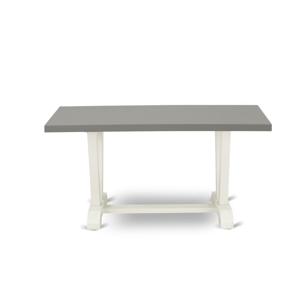 East West Furniture V096BR202-6 6-Piece kitchen table set with Modern Dining Table and Dining Room Bench - 4 Linen Fabric Kitchen Chairs (linen white Finish)