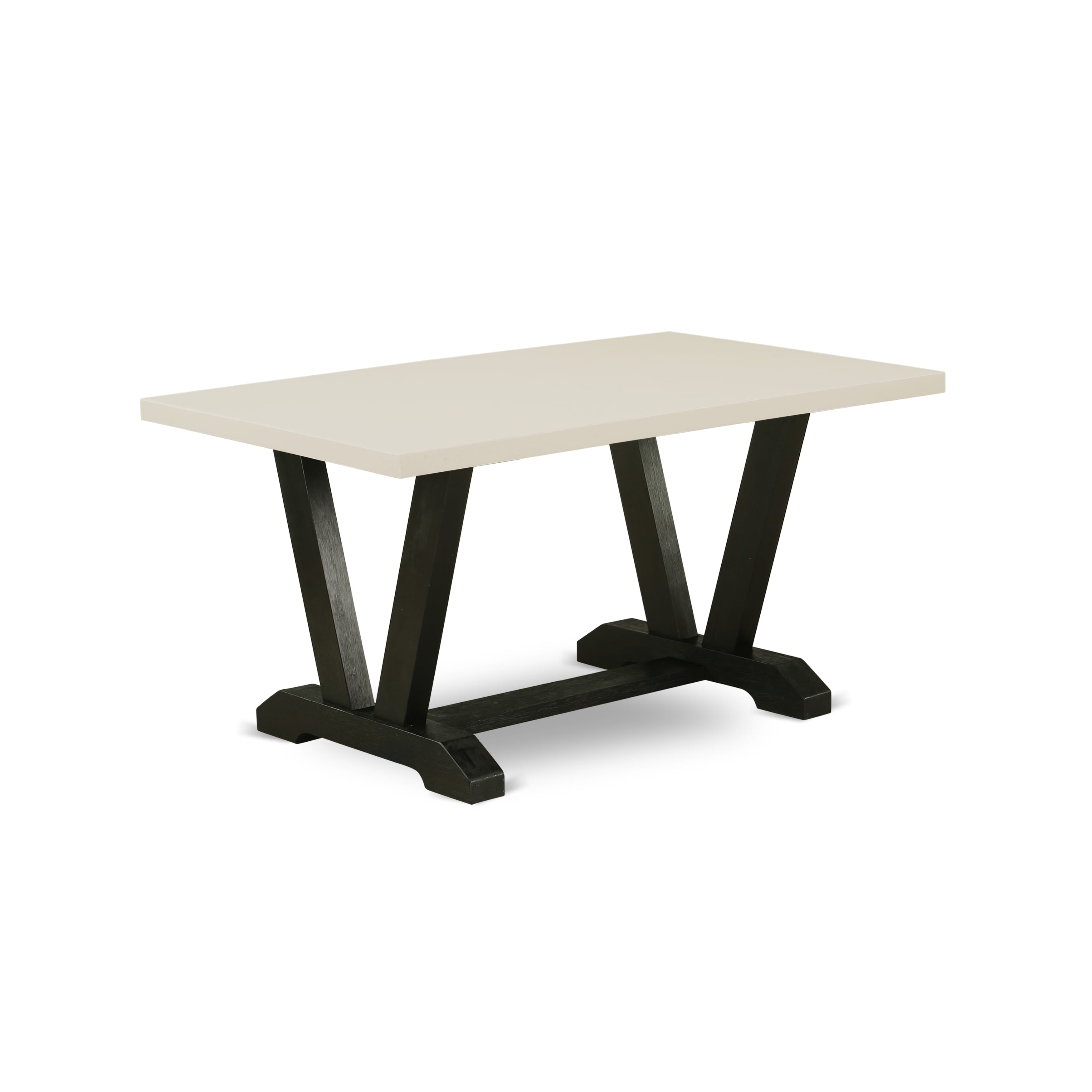 East West Furniture V626GA650-5 5-Pc Dining Table SetIncluded 4 Parson chairs Upholstered Seat and High Button Tufted Chair Back and Rectangular Table with linen white Dining Table top (Black Finish)