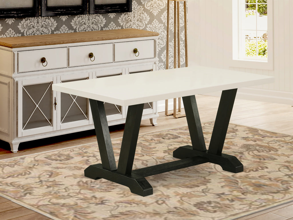 East West Furniture 5-Pc Dining Table Set Included 4 Parson chairs Upholstered Seat and High Button Tufted Chair Back and Rectangular Table with Linen White Dining Table Top - Black Finish