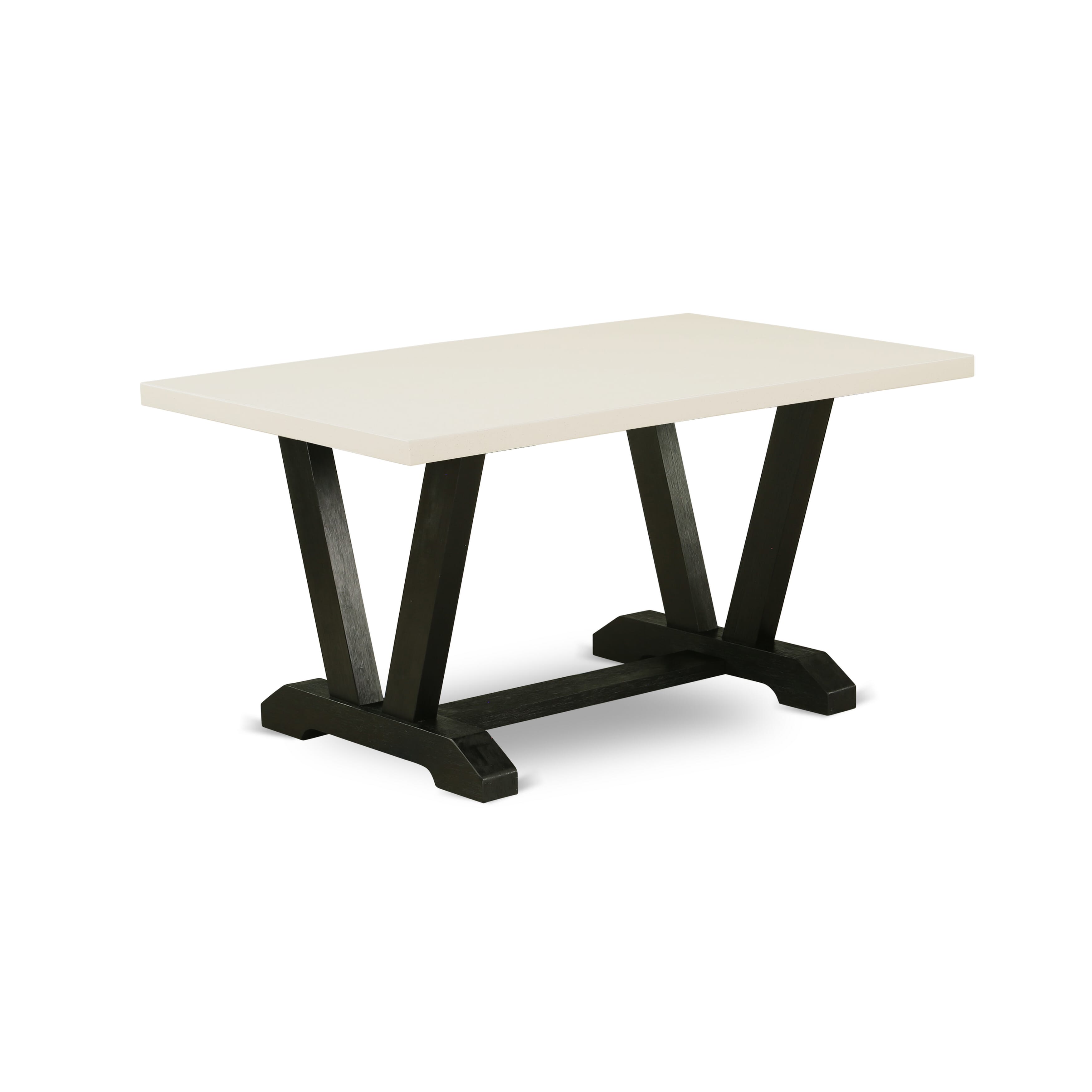 Mesa de comedor rectangular East West Furniture V626FL121-7 de 7 piezas, moderna y excepcional, con cubierta de lino blanca y 6 impresionantes sillas Parson de cocina de tela de lino con tachuelas y elegante respaldo.
