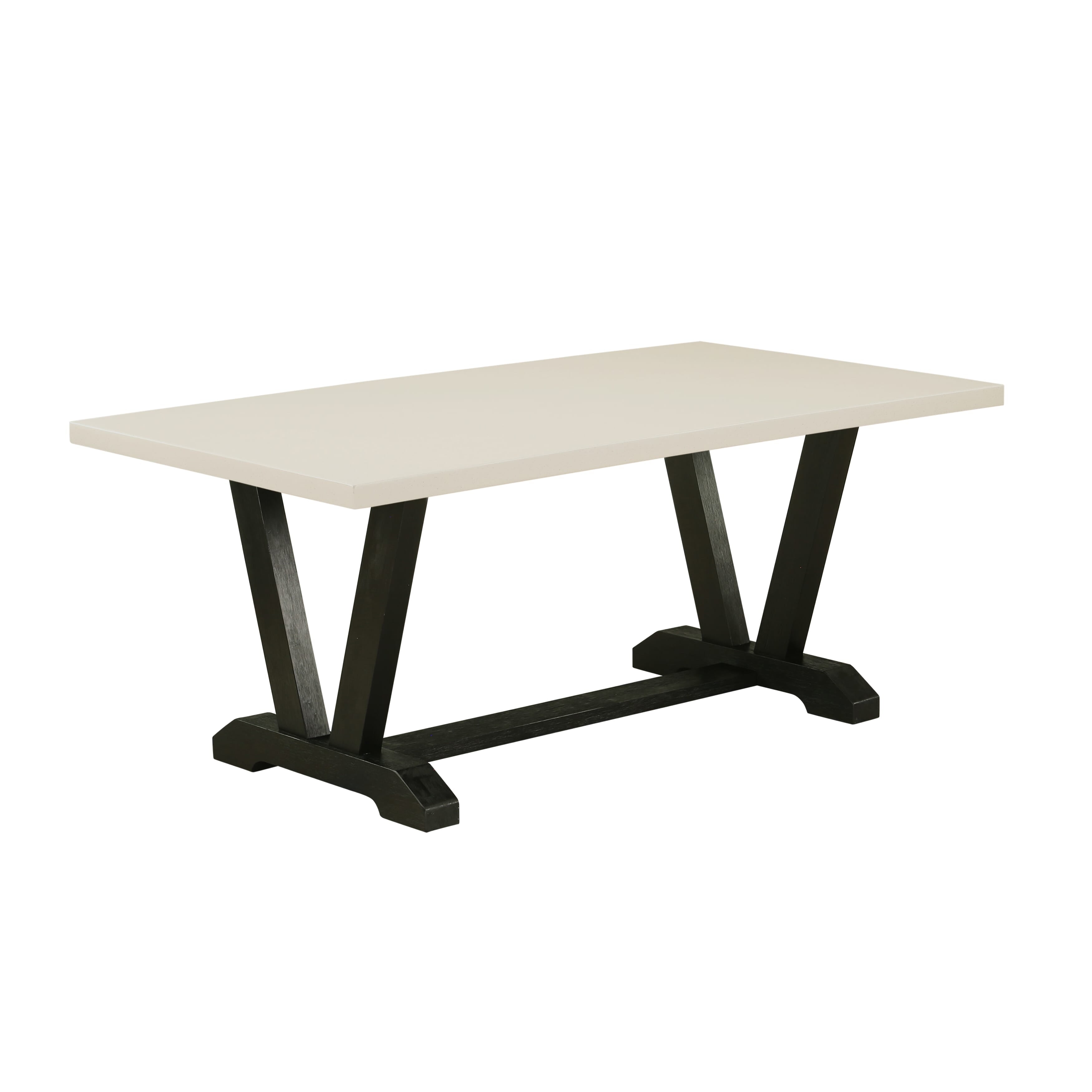 V627X2630-7 - 7-pc dining set - a dinner table & 6 stackable chairs with White & Gray Pattern Faux Leather Fabric - Wire-brushed Black