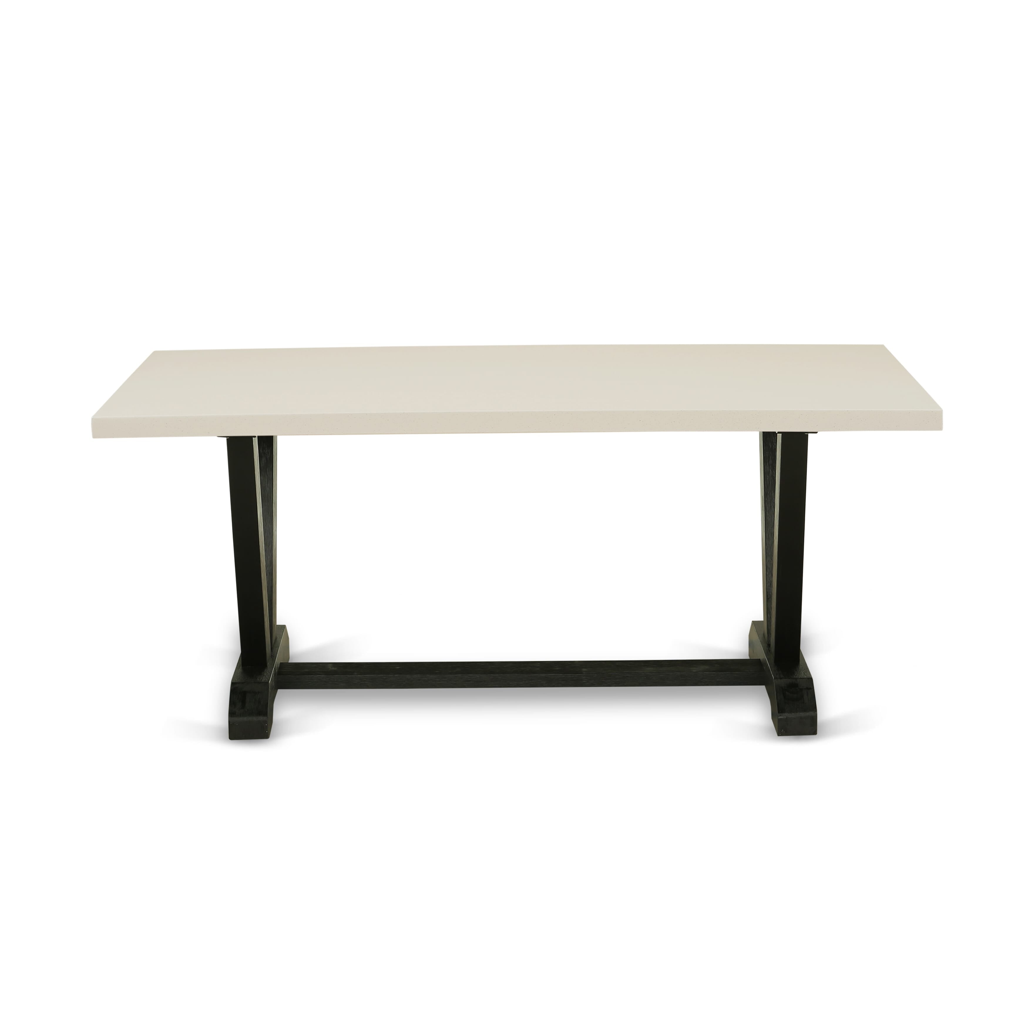 V627X1624-7 7-pc Kitchen set consists of a Rectangular Table and 6 Black Linen Fabric stackable Chair, Wire Brushed Black Finish.