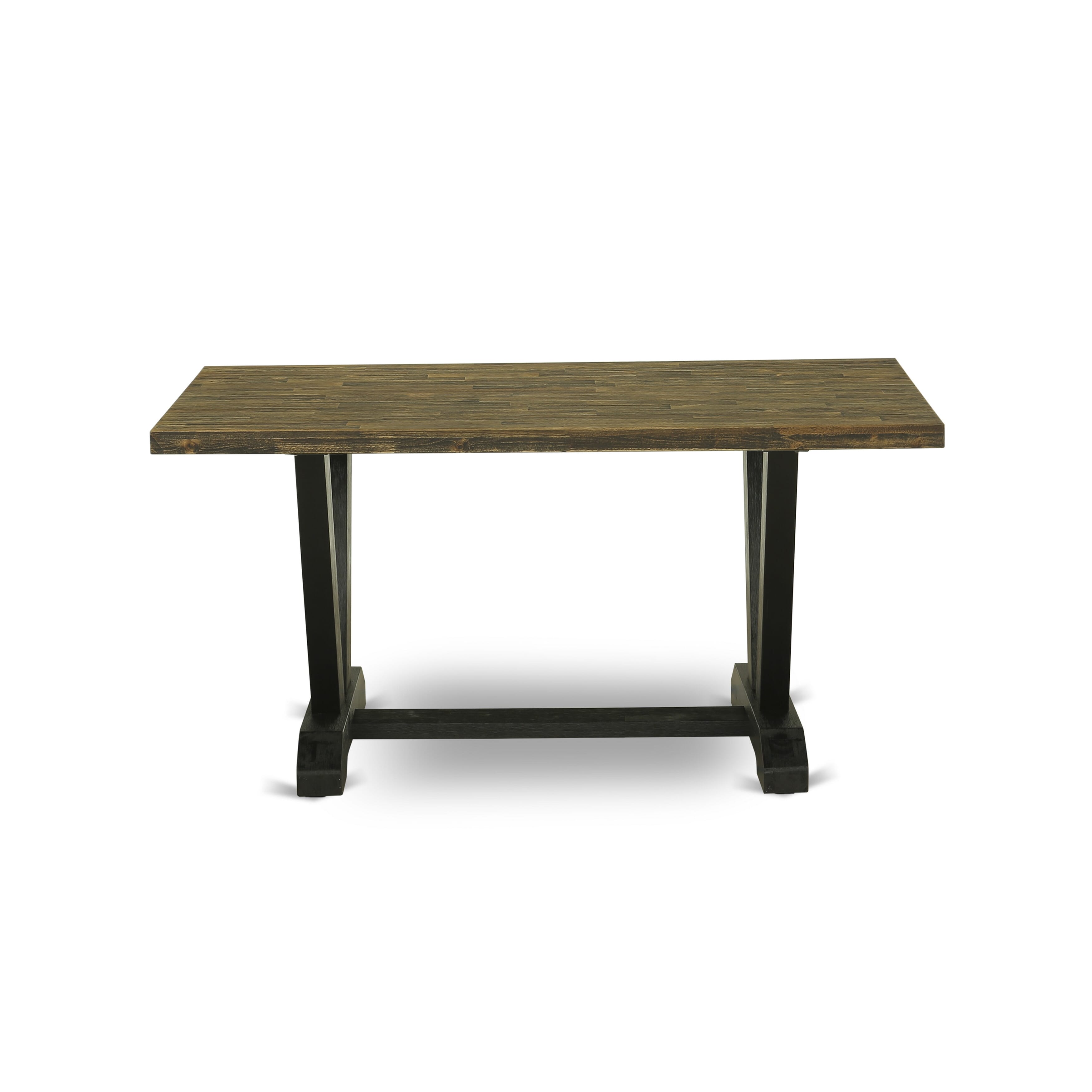 V676X1624-7 - 7-pc dining table set - a dining room table & 6 stackable chairs with Black Linen Fabric - Wire-brushed Black
