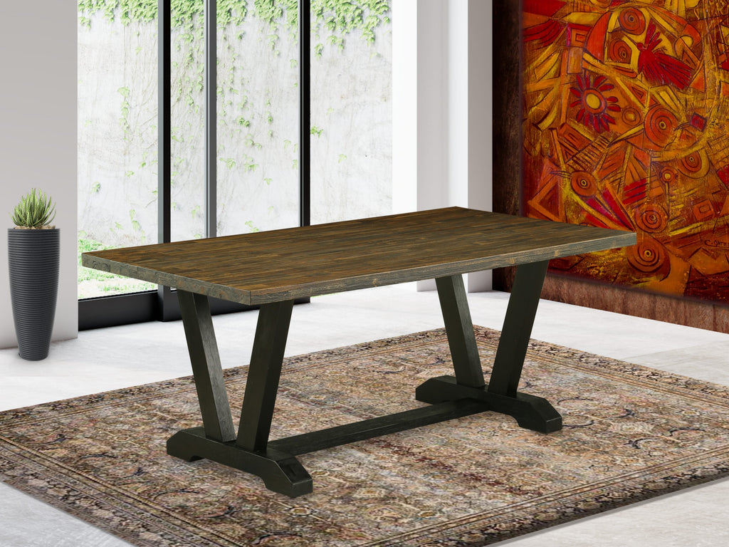 East West Furniture V677FL121-6 6-Piece Dining Room Table Set with Dining Table and Dining Bench - 4 Linen Fabric Parson Chairs (Wire Brushed Black Finish)