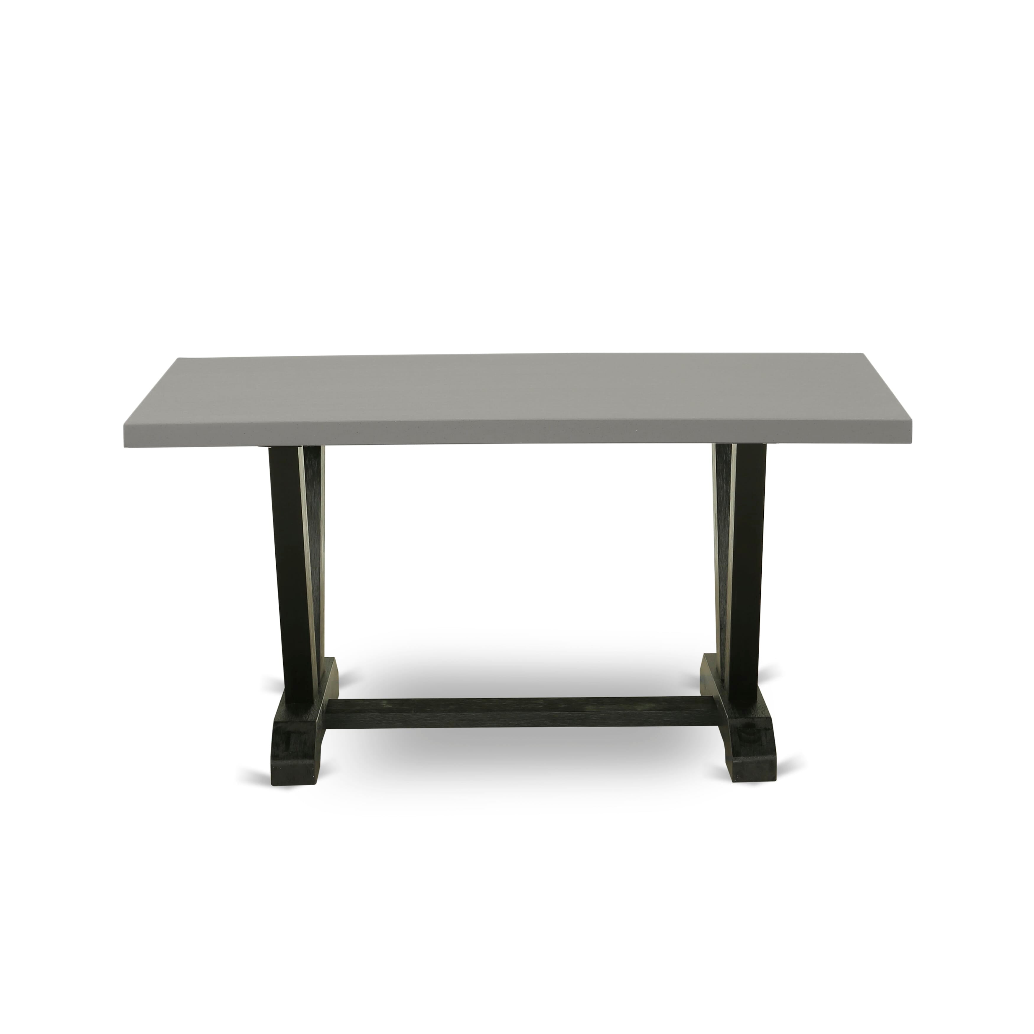V696X1624-7 - 7-pc dining room set - a dining table & 6 stackable kitchen chairs with Black Linen Fabric - Wire-brushed Black
