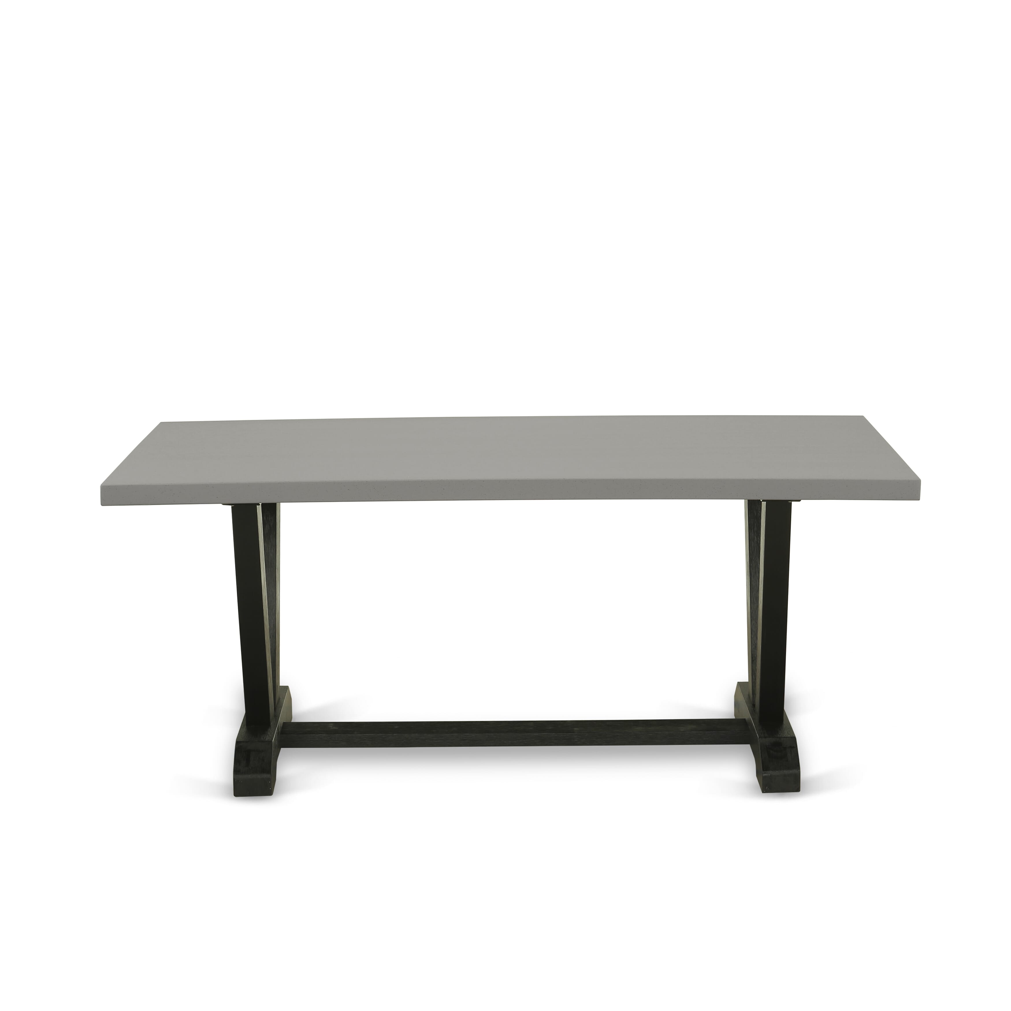 V697X2630-7 - 7-pc dining set - a kitchen table & 6 stackable chairs with White and Gray Pattern Faux Leather Fabric - Wire-brushed Black