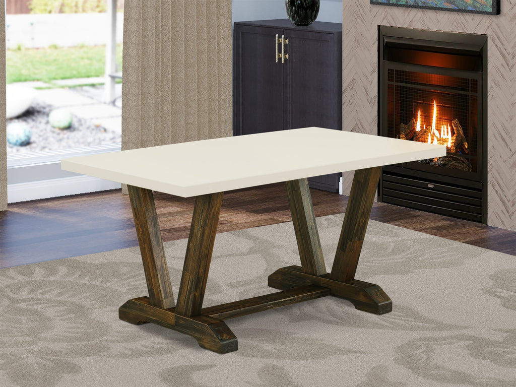 East West Furniture 5-Pc Dining Room Table Set Includes 4 Dining Chairs with Upholstered Seat and High Back and a Rectangular Dining Table - Distressed Jacobean Finish