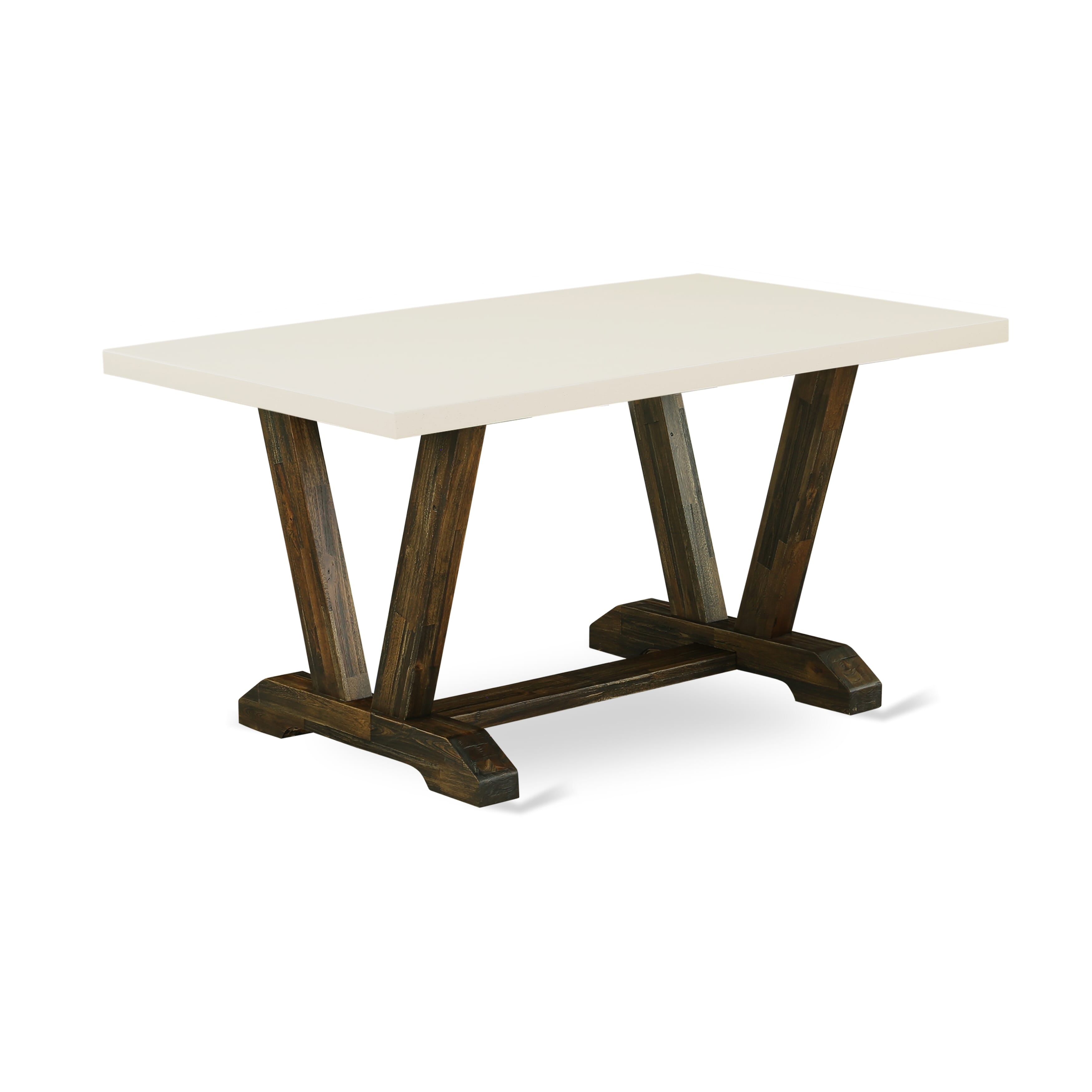 East West Furniture V726MZ716-5 5 Piece Modern Rustic Dining Table Set - A linen white Top Dining Table with Trestle Base and 4 Dark Khaki Linen Fabric Dining Chairs - Distressed Jacobean Finish