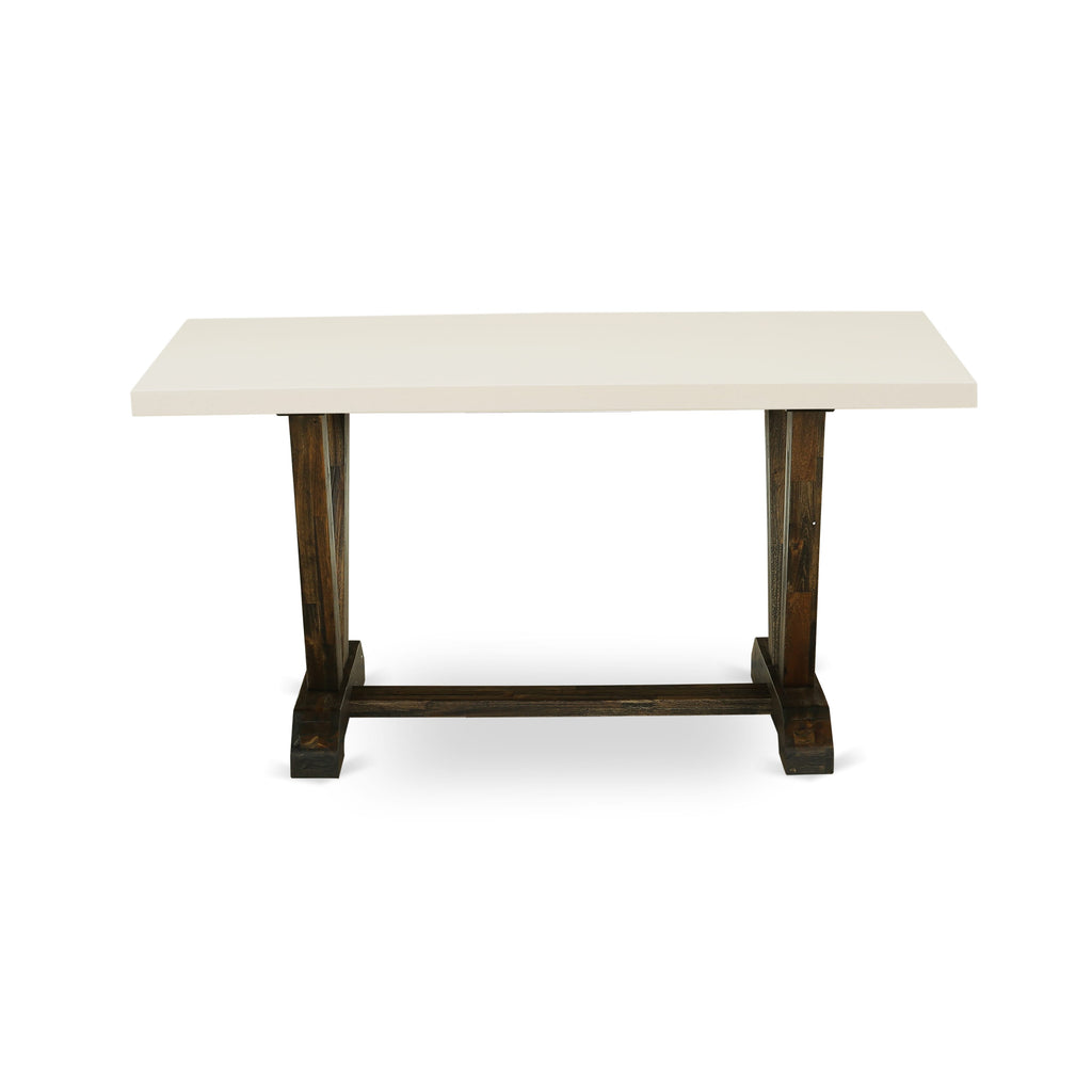 East West Furniture 5-Pc Dining Room Table Set Includes 4 Dining Chairs with Upholstered Seat and High Back and a Rectangular Dining Table - Distressed Jacobean Finish