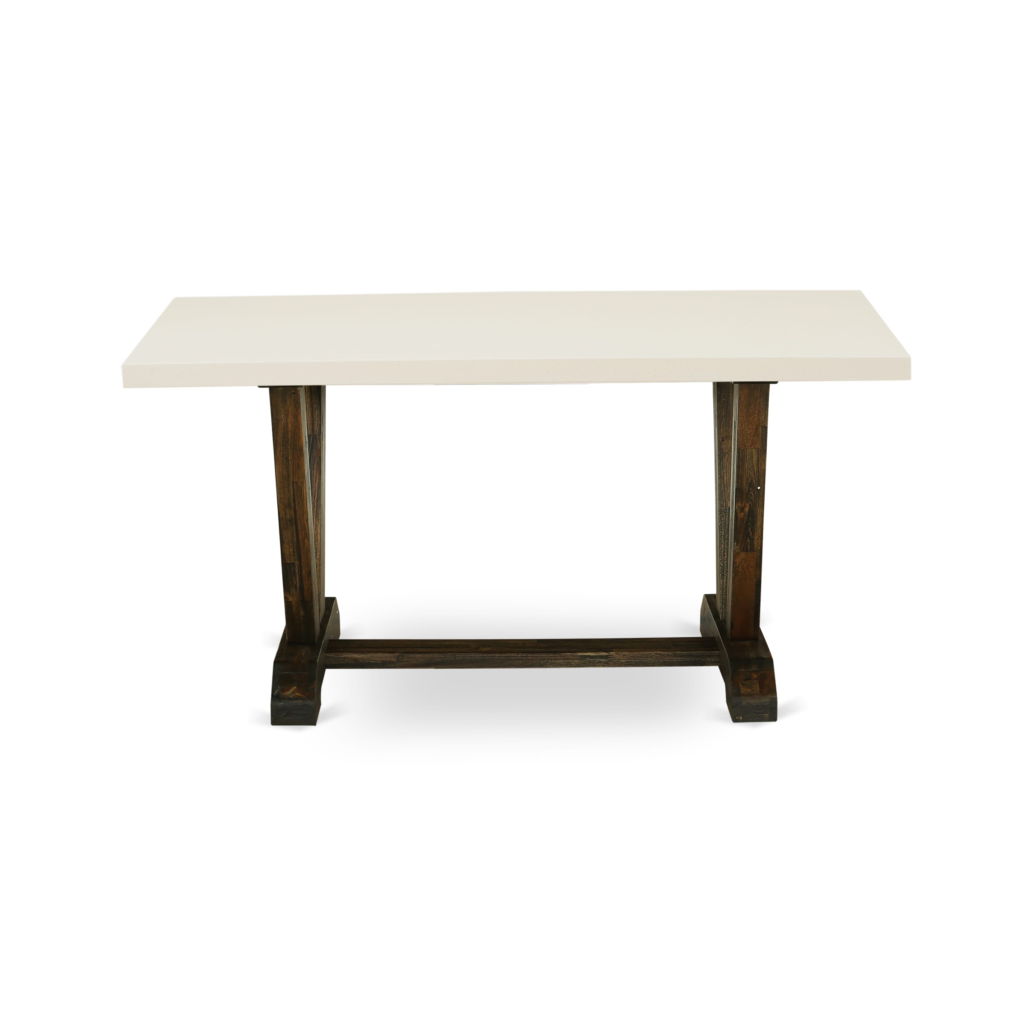 EAST WEST FURNITURE - V726MZN32-5 - 5-Pc Kitchen Set - 1 Dining Table with linen white Tabletop and 4 Light Beige Linen Fabric Modern Chairs with Stylish High Back (Distressed Jacobean Finish)