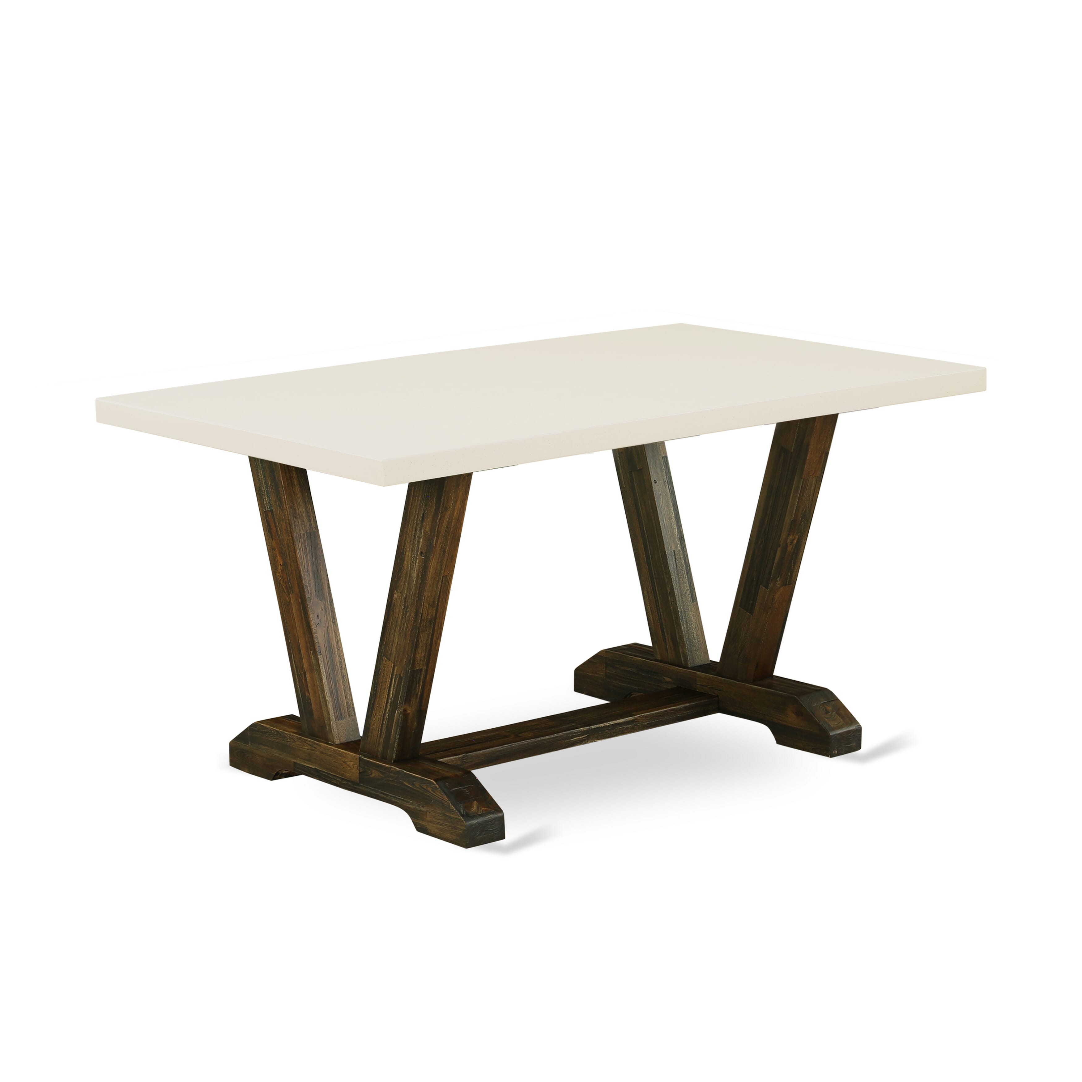 East West Furniture V726GA740-6 6-Pc Dining Table Set- 4 Dining Chairs with Dahlia Linen Fabric Seat and Button Tufted Chair Back � Kitchen Table and Small Bench (linen white Finish)