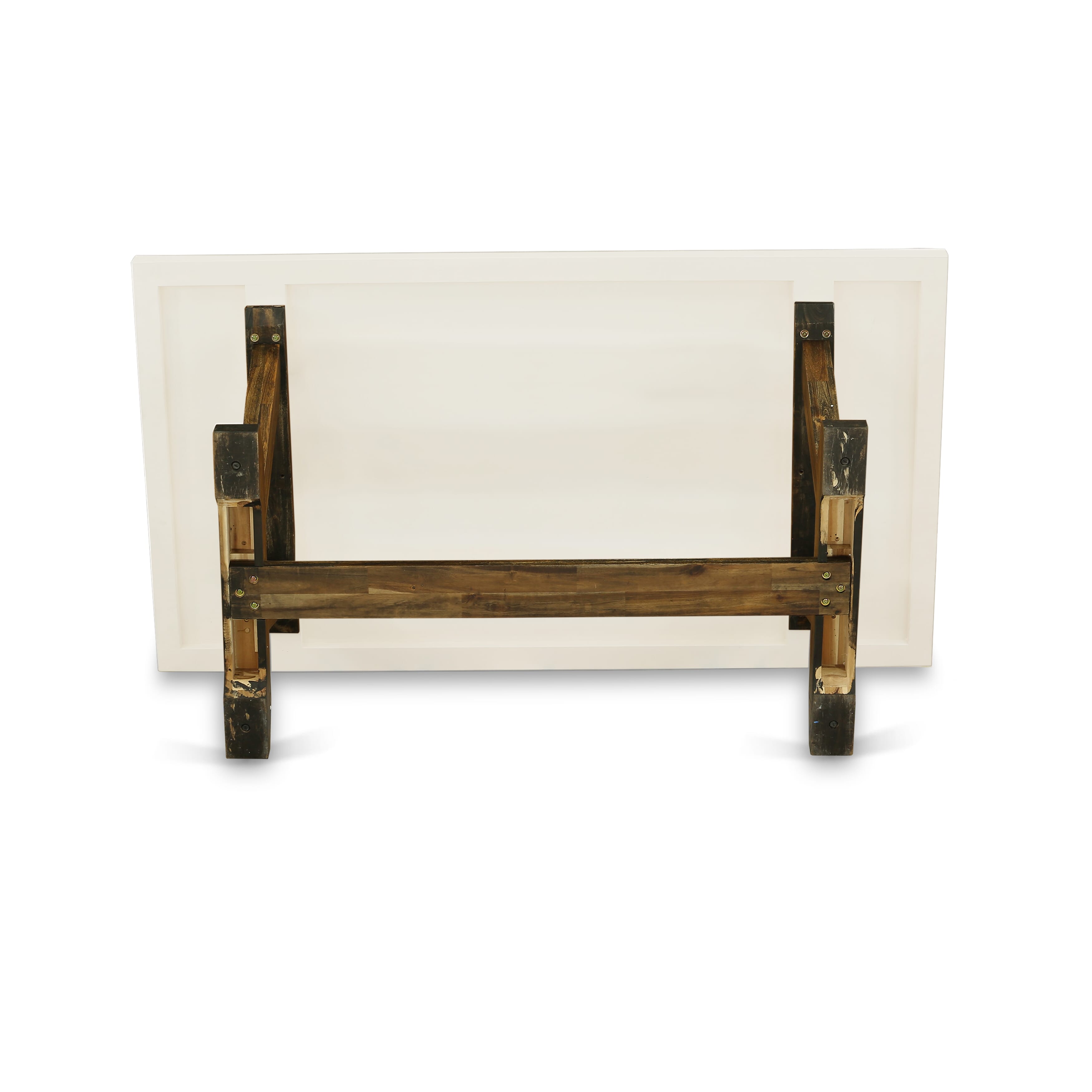 East West Furniture V727MZ716-9 9 Piece Contemporary Kitchen Table Set - A linen white Top Kitchen Table with Trestle Base and 8 Dark Khaki Linen Fabric Dining Chairs - Distressed Jacobean Finish