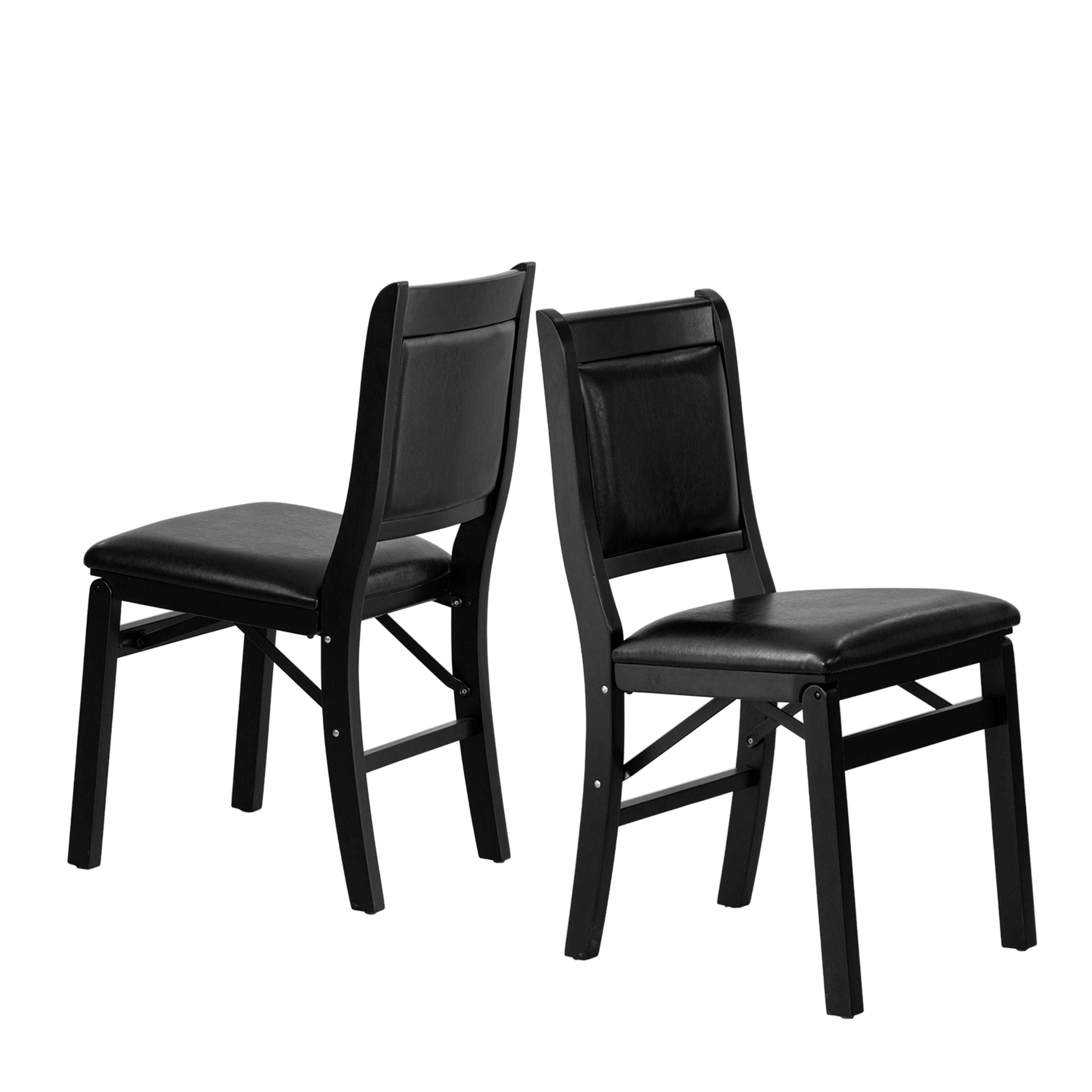 East West Furniture - WCC-BLK-49 - Waco Folding Mid-Century Kitchen Chairs with PU Leather Seat, Fully Assembled, Padded Back Design, Set of 2, Black Finish