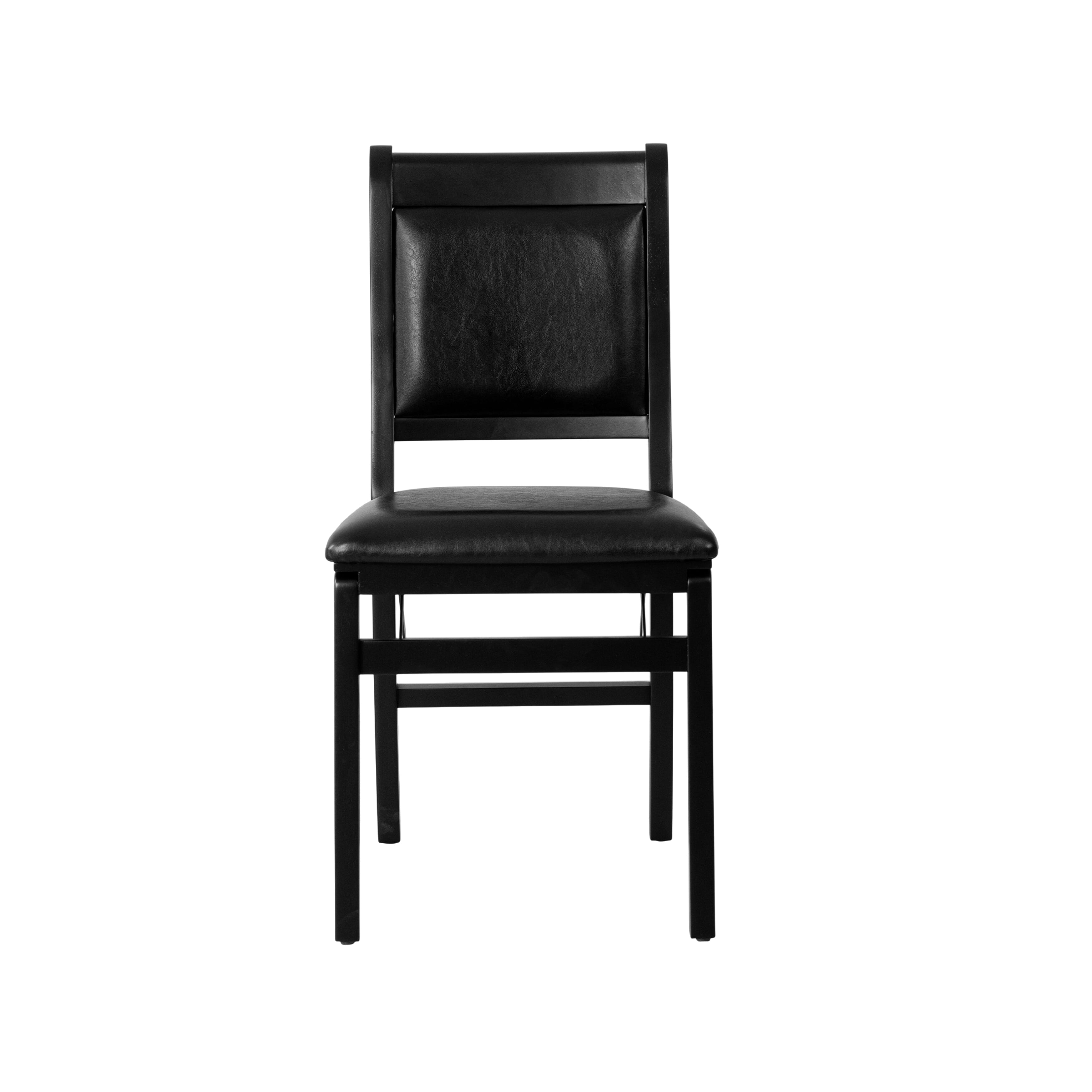 East West Furniture - WCC-BLK-49 - Waco Folding Mid-Century Kitchen Chairs with PU Leather Seat, Fully Assembled, Padded Back Design, Set of 2, Black Finish