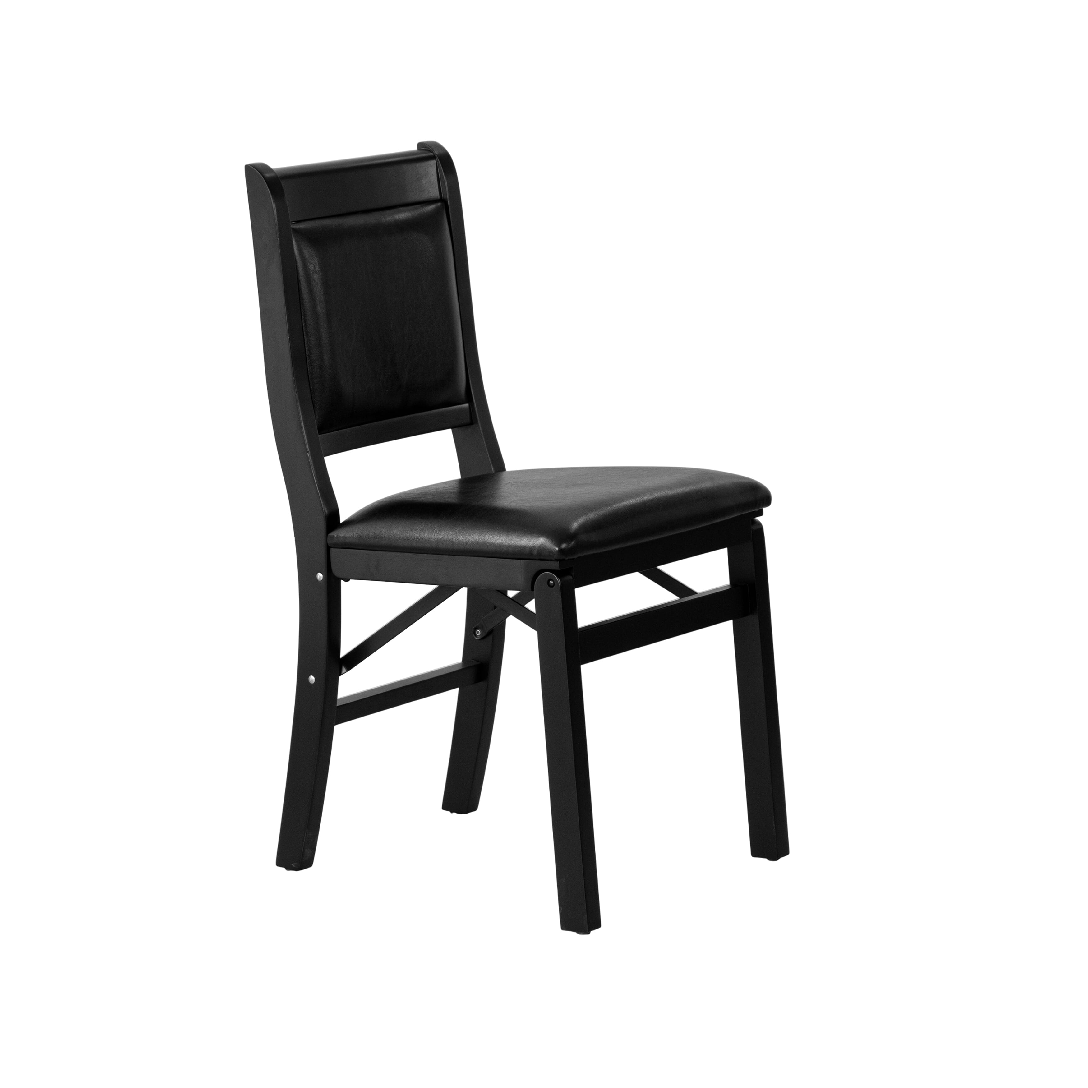 East West Furniture - WCC-BLK-49 - Waco Folding Mid-Century Kitchen Chairs with PU Leather Seat, Fully Assembled, Padded Back Design, Set of 2, Black Finish