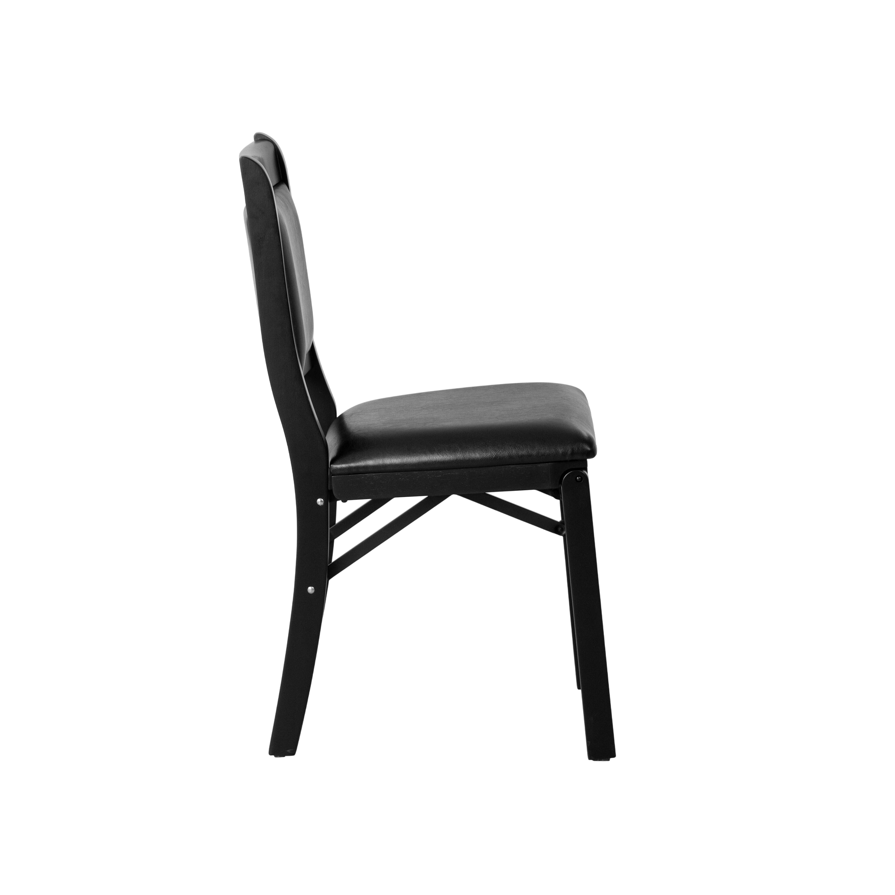 East West Furniture - WCC-BLK-49 - Waco Folding Mid-Century Kitchen Chairs with PU Leather Seat, Fully Assembled, Padded Back Design, Set of 2, Black Finish