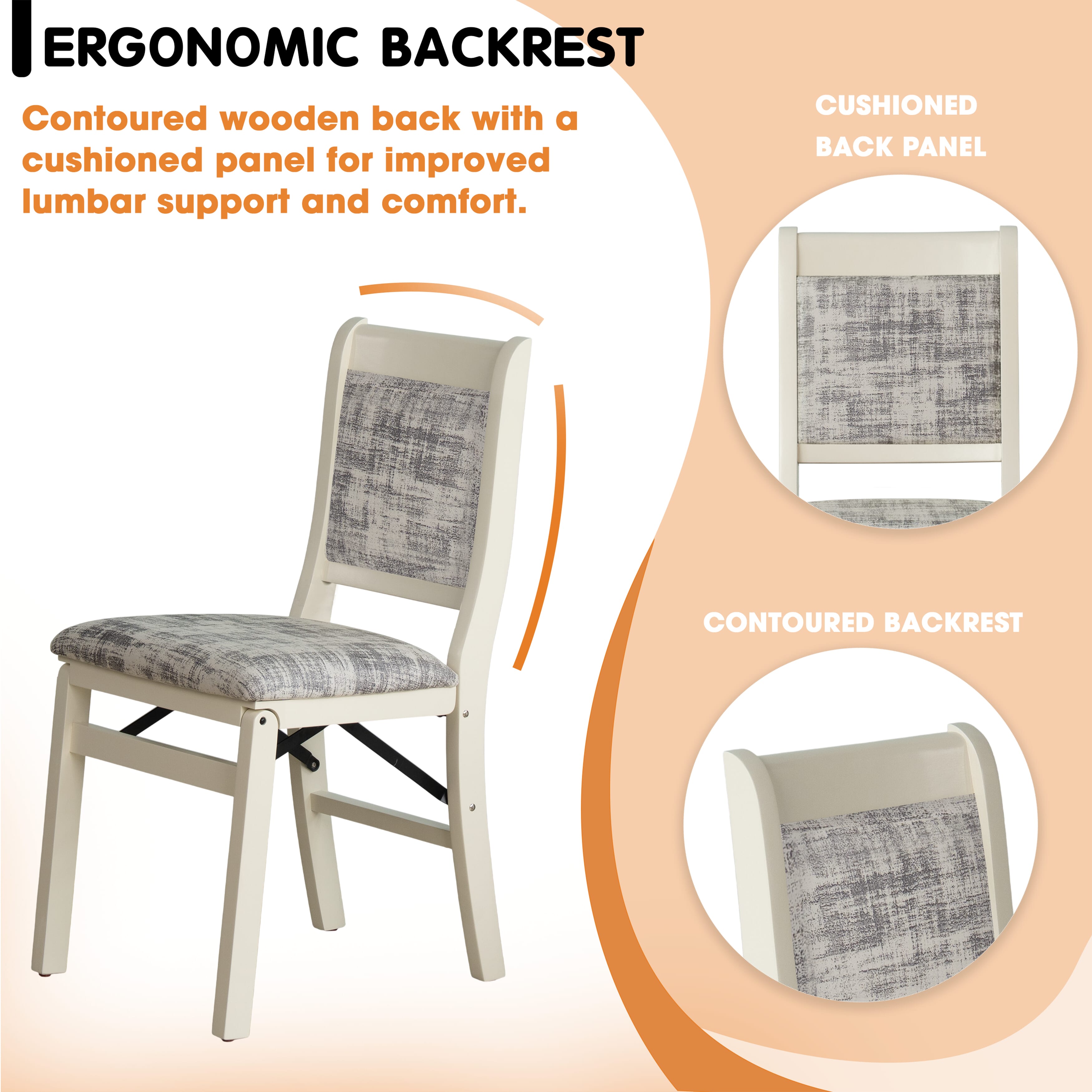 East West Furniture - WCC-LWH-30, A Solid Wood Waco Folding Parson Dining Room Chairs with PU Leather Seat, Ready to Use, Cushioned Back Design, Set of 2, Linen White Finish