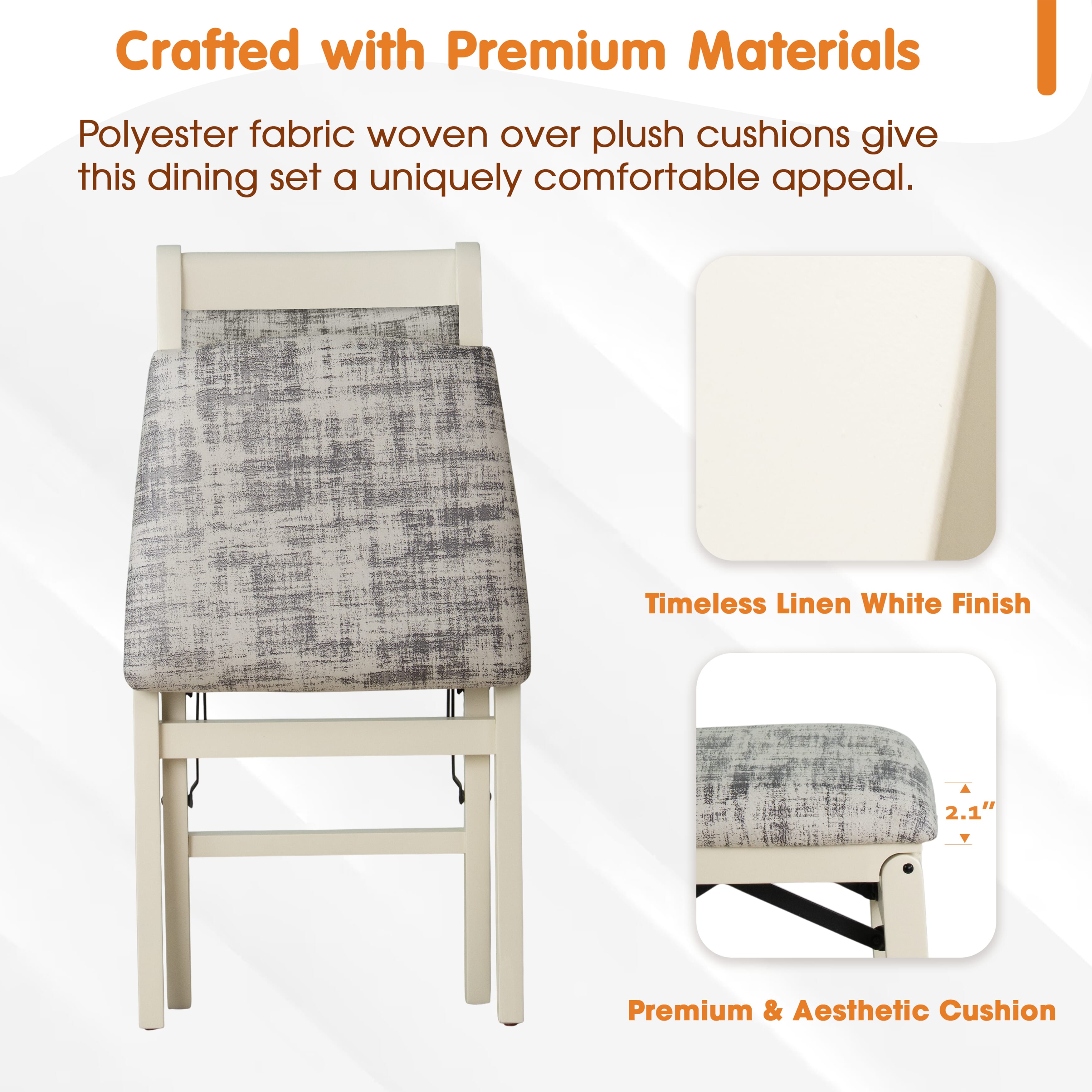 East West Furniture - WCC-LWH-30, A Solid Wood Waco Folding Parson Dining Room Chairs with PU Leather Seat, Ready to Use, Cushioned Back Design, Set of 2, Linen White Finish