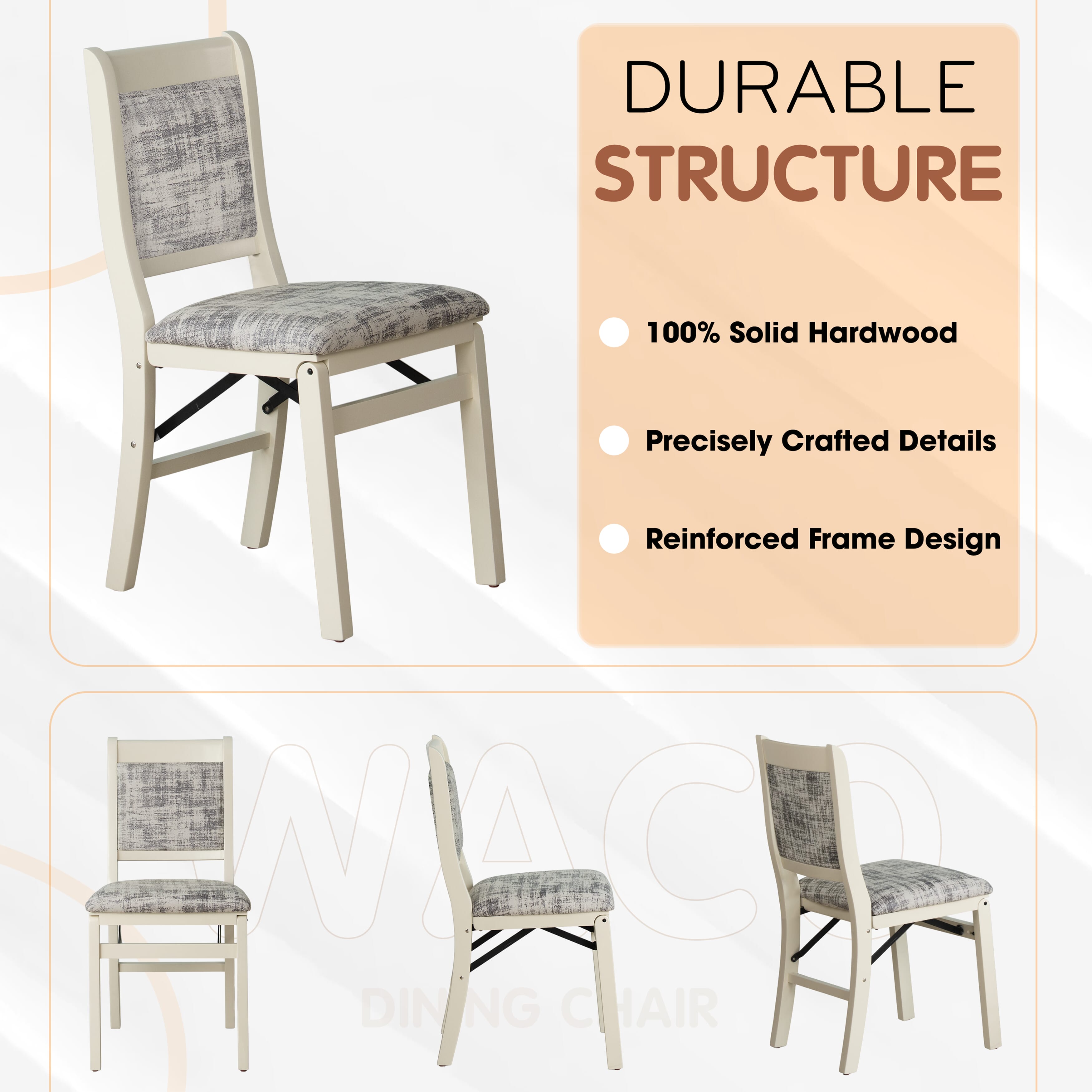 East West Furniture - WCC-LWH-30, A Solid Wood Waco Folding Parson Dining Room Chairs with PU Leather Seat, Ready to Use, Cushioned Back Design, Set of 2, Linen White Finish