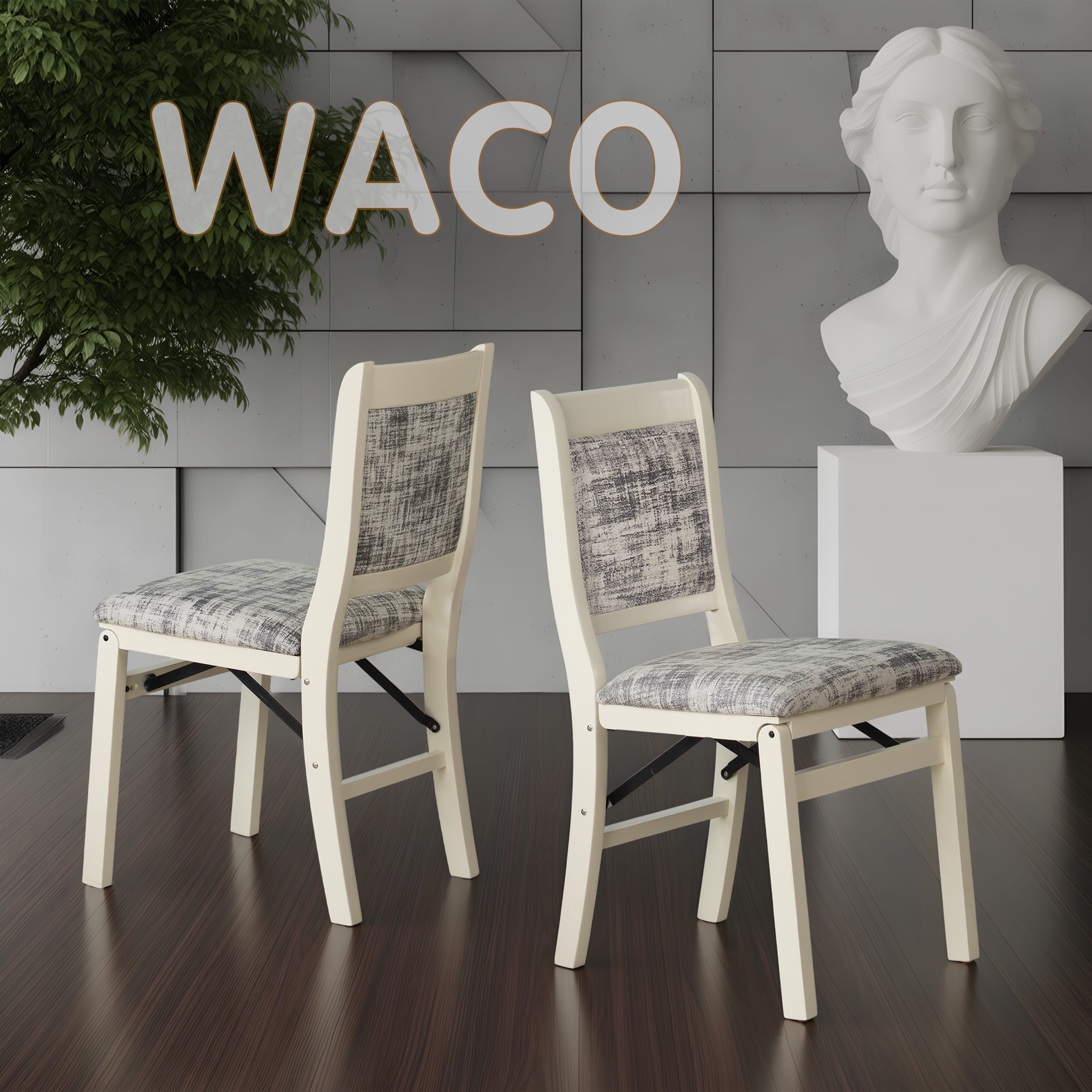 East West Furniture - WCC-LWH-30, A Solid Wood Waco Folding Parson Dining Room Chairs with PU Leather Seat, Ready to Use, Cushioned Back Design, Set of 2, Linen White Finish