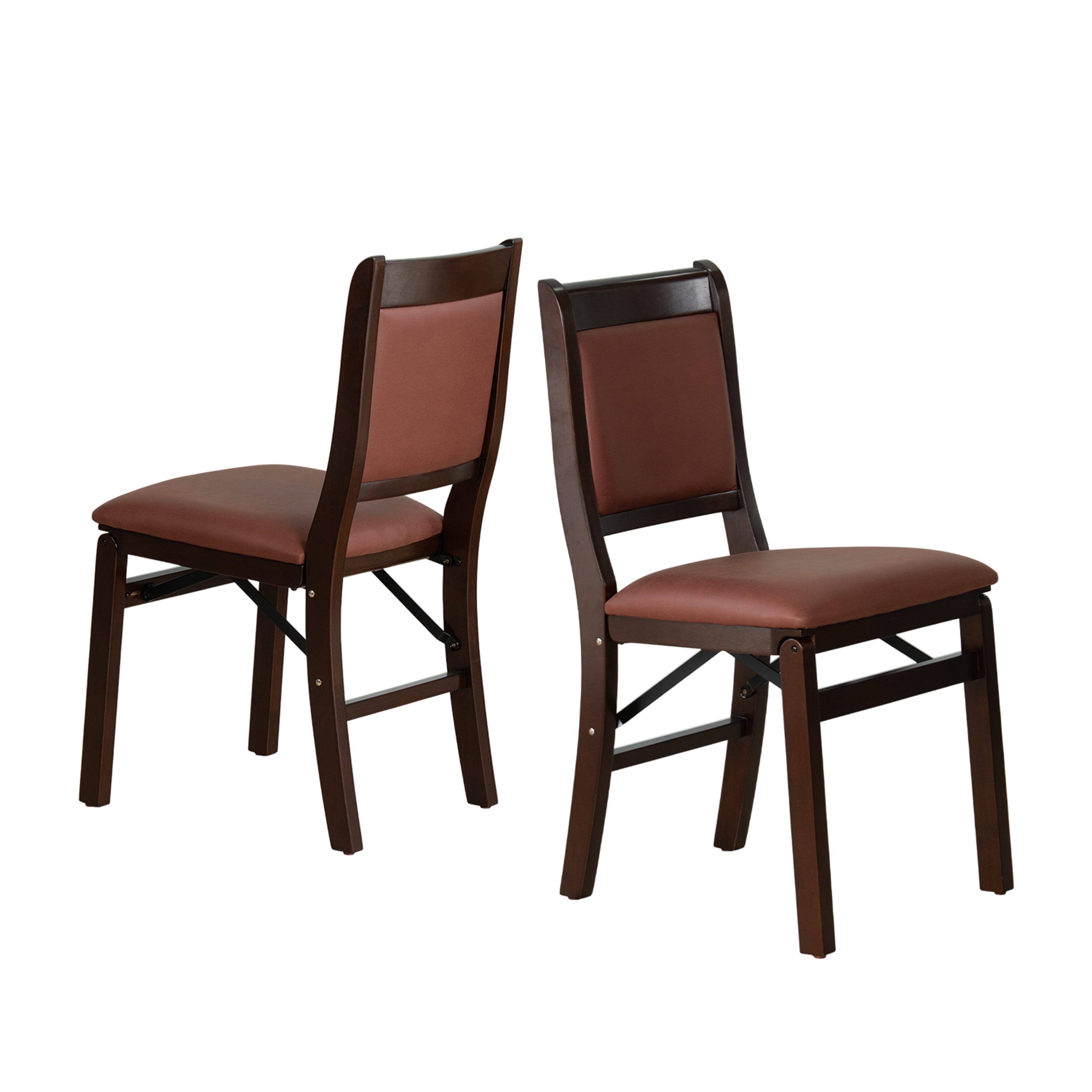 East West Furniture - WCC-MAH-26 - Waco Folding Solid Wood Kitchen Chairs with Faux Leather Seat, Fully Assembled, Padded Back Design, Set of 2, Mahogany Finish