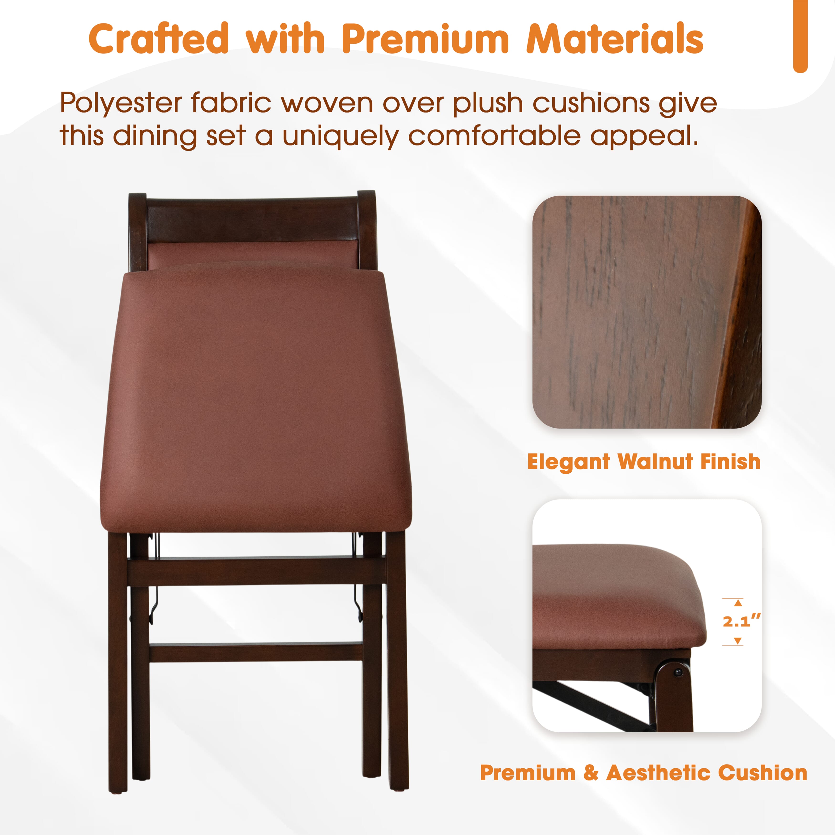 East West Furniture - WCC-MAH-26 - Waco Folding Solid Wood Kitchen Chairs with Faux Leather Seat, Fully Assembled, Padded Back Design, Set of 2, Mahogany Finish