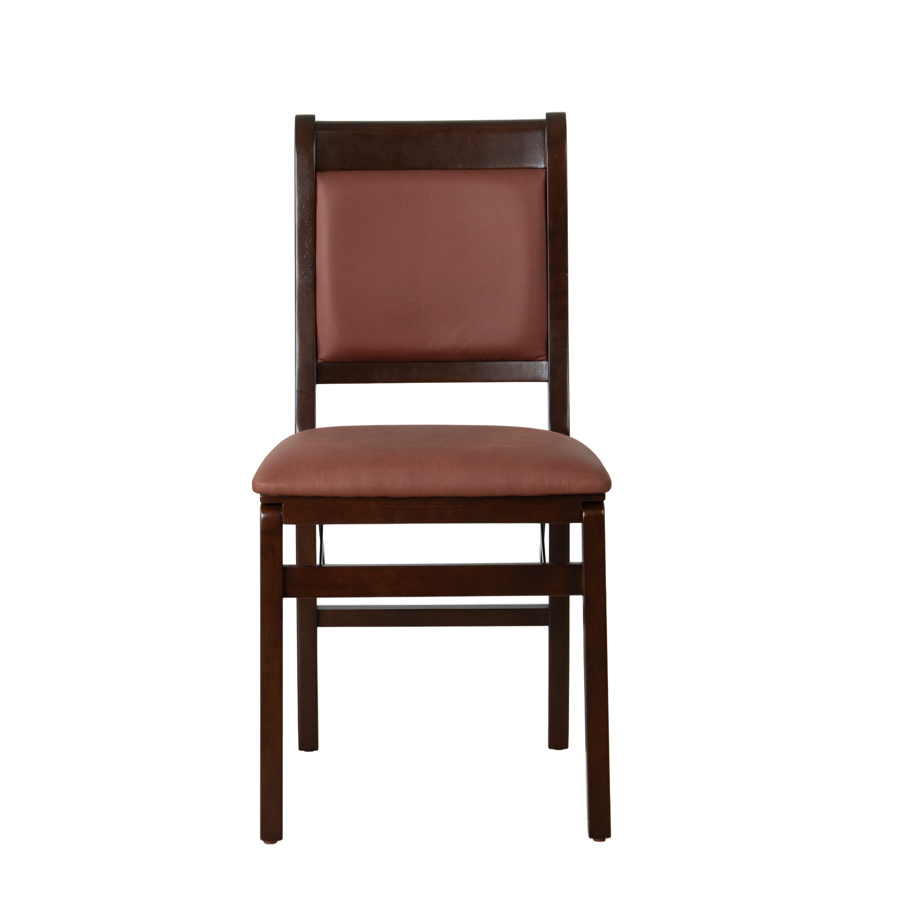 East West Furniture - WCC-MAH-26 - Waco Folding Solid Wood Kitchen Chairs with Faux Leather Seat, Fully Assembled, Padded Back Design, Set of 2, Mahogany Finish