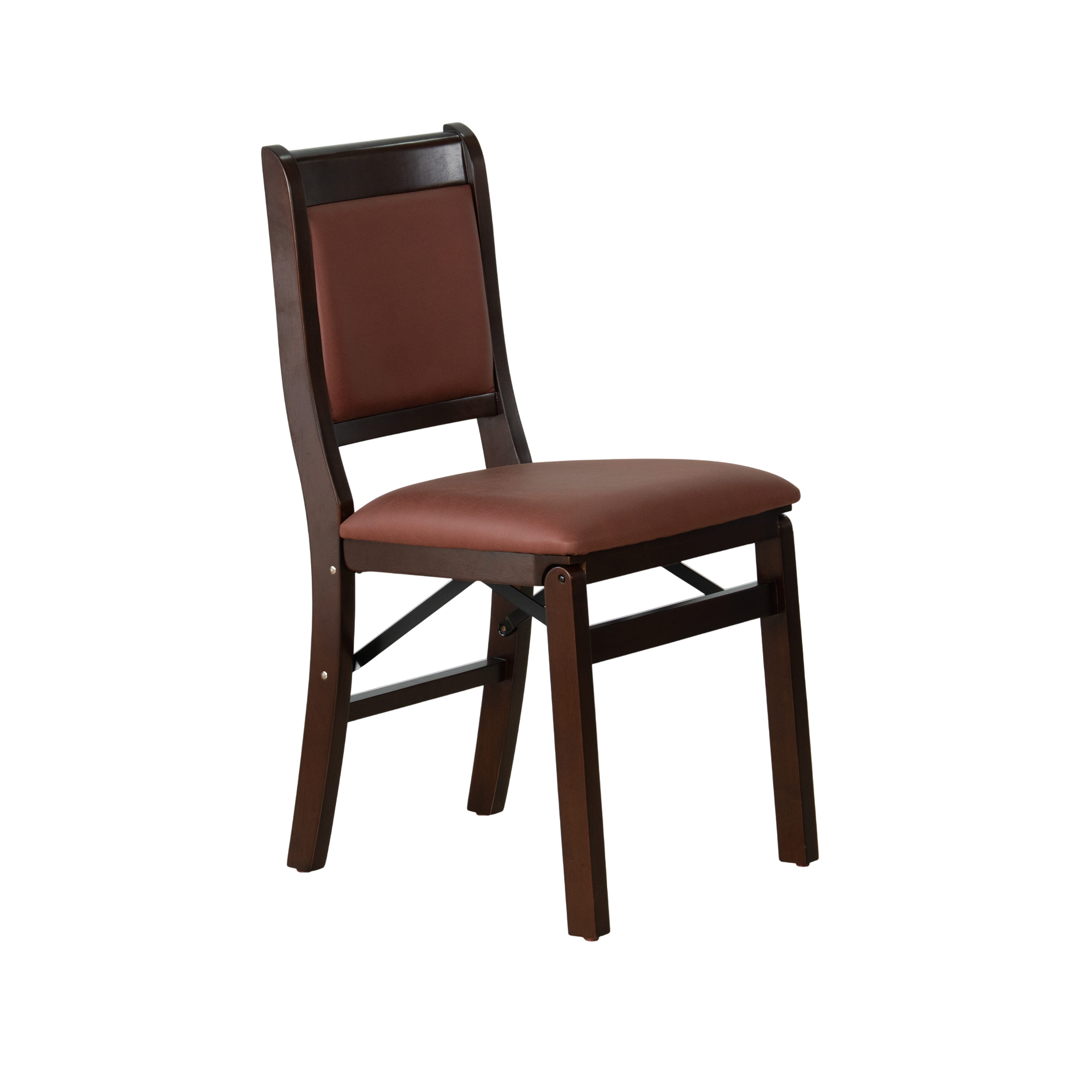 East West Furniture - WCC-MAH-26 - Waco Folding Solid Wood Kitchen Chairs with Faux Leather Seat, Fully Assembled, Padded Back Design, Set of 2, Mahogany Finish