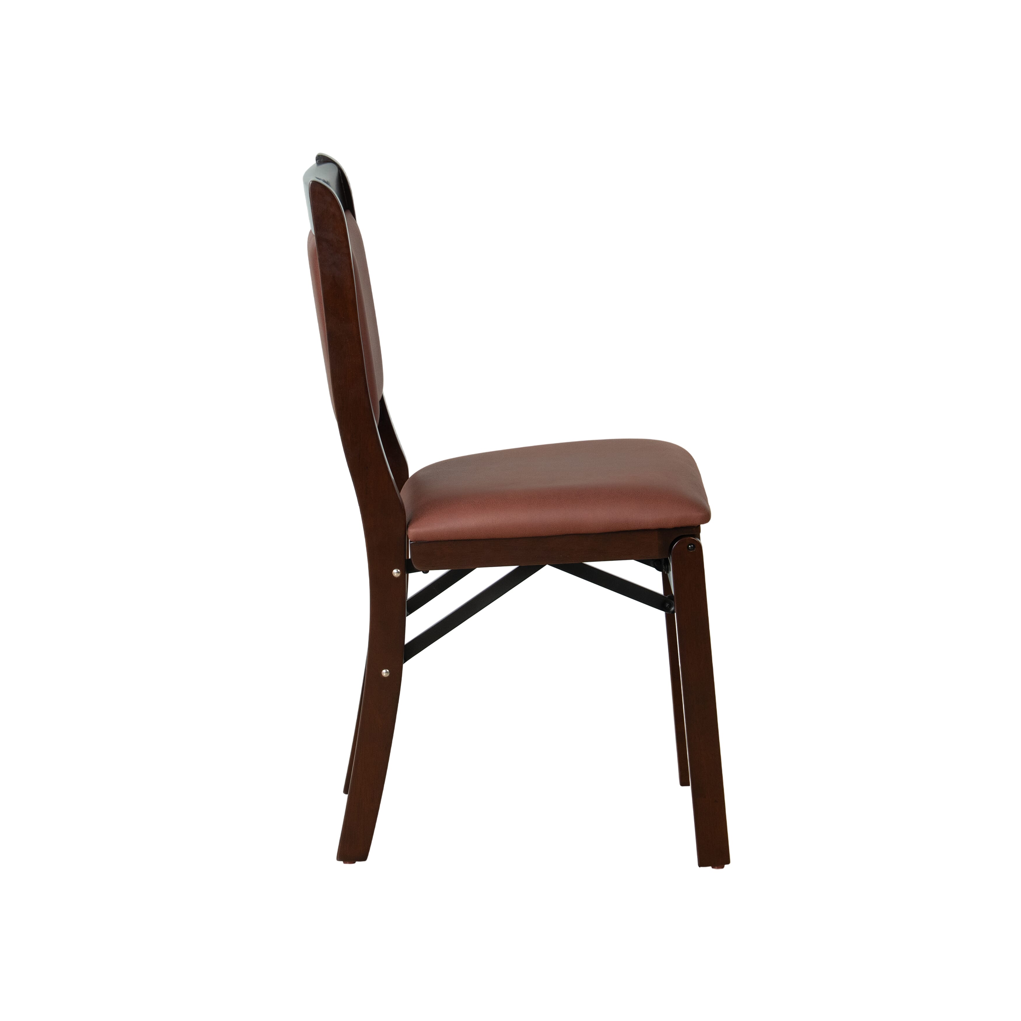 East West Furniture - WCC-MAH-26 - Waco Folding Solid Wood Kitchen Chairs with Faux Leather Seat, Fully Assembled, Padded Back Design, Set of 2, Mahogany Finish