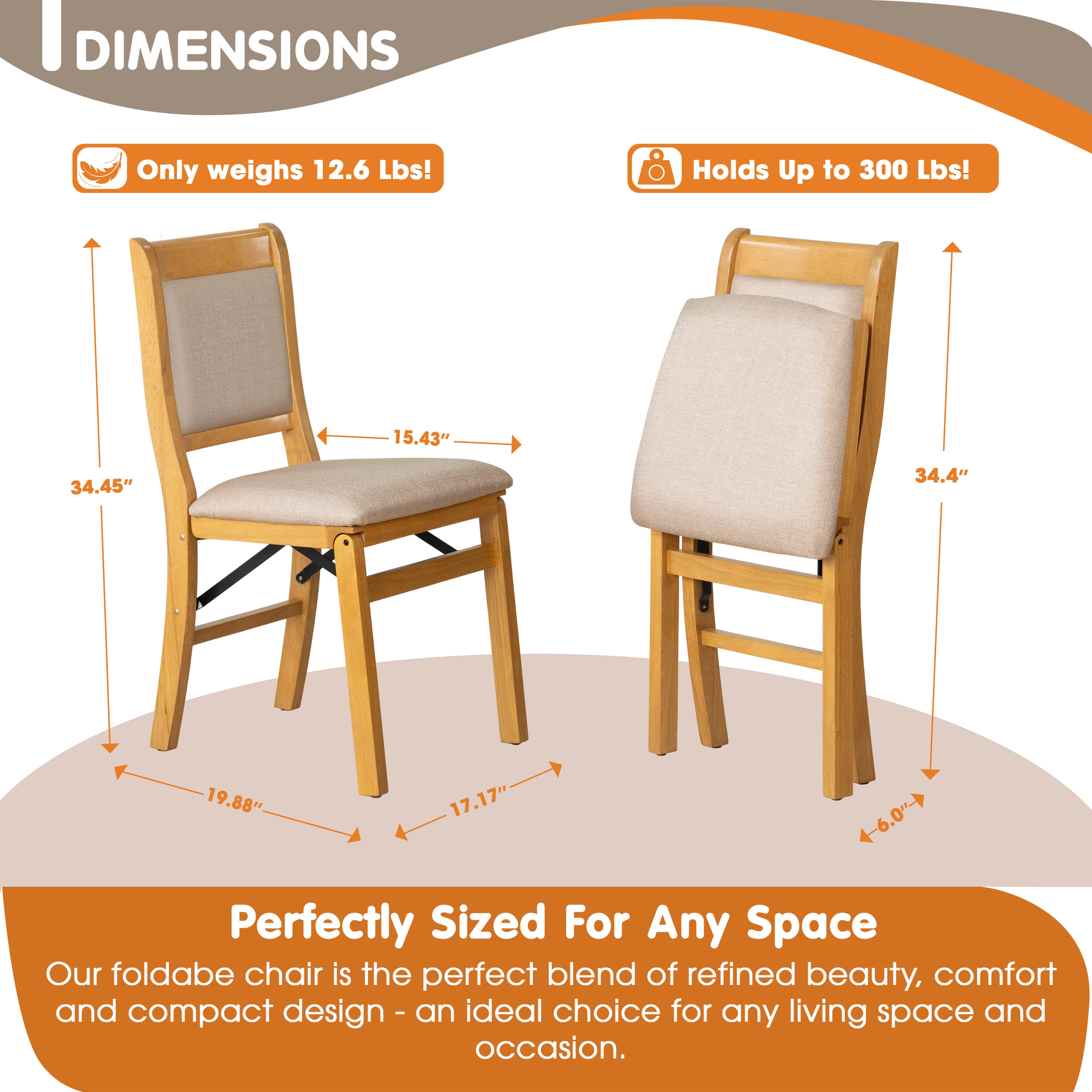 East West Furniture - WCC-OAK-03 - Waco Folding Modern Dining Chairs with PU Leather Seat, Padded Back Design, Set of 2, No Assembly Required, Oak Wood Finish