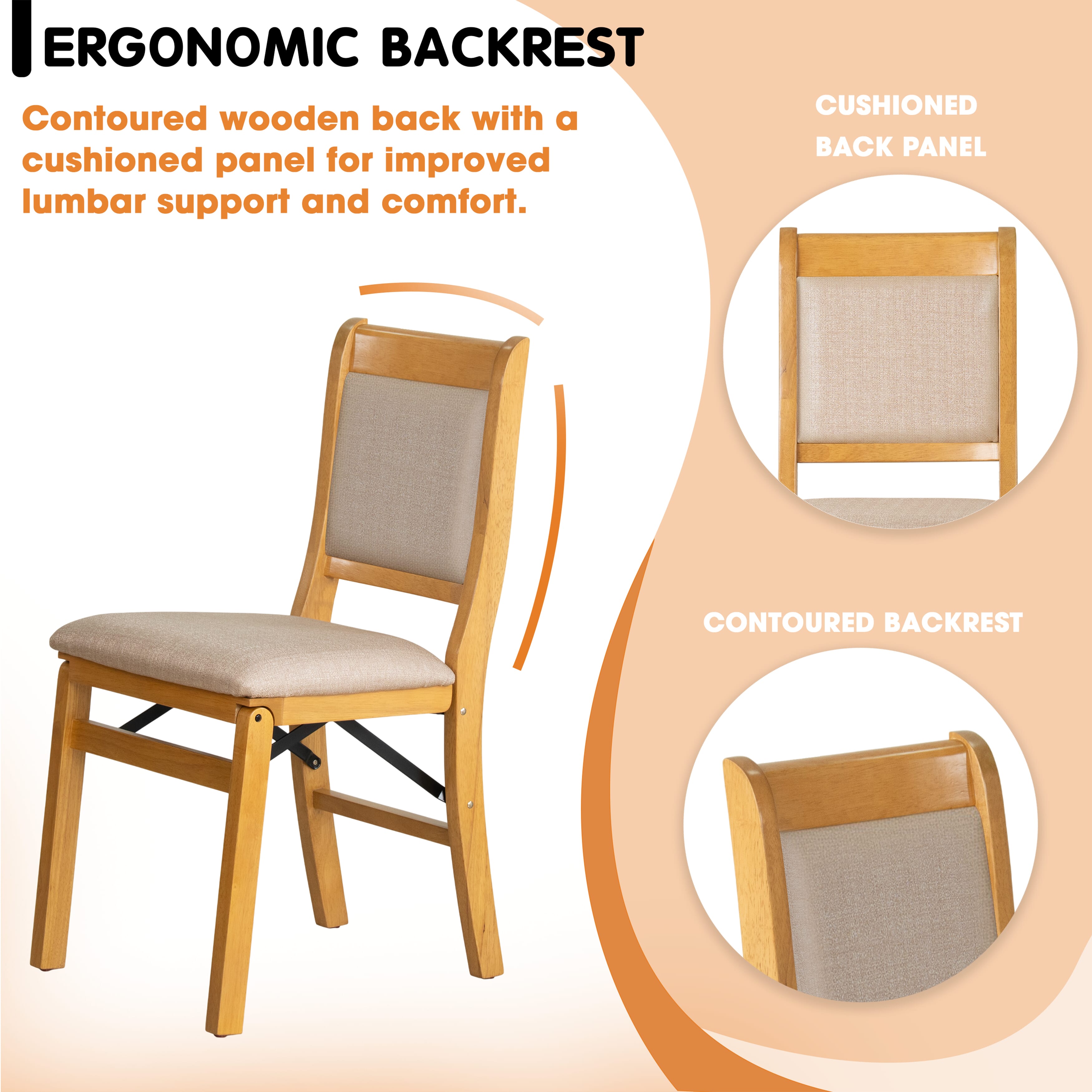 East West Furniture - WCC-OAK-03 - Waco Folding Modern Dining Chairs with PU Leather Seat, Padded Back Design, Set of 2, No Assembly Required, Oak Wood Finish