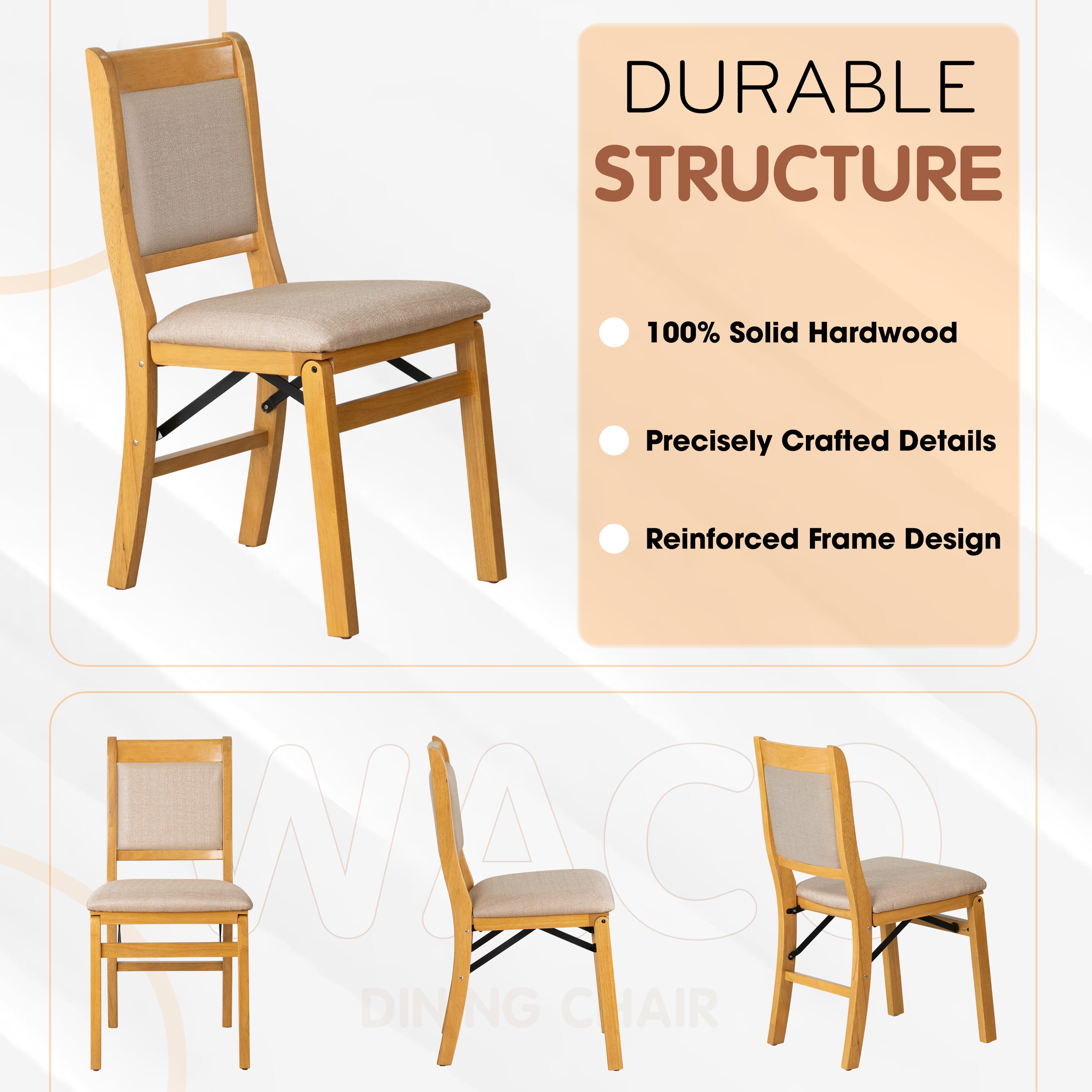 East West Furniture - WCC-OAK-03 - Waco Folding Modern Dining Chairs with PU Leather Seat, Padded Back Design, Set of 2, No Assembly Required, Oak Wood Finish