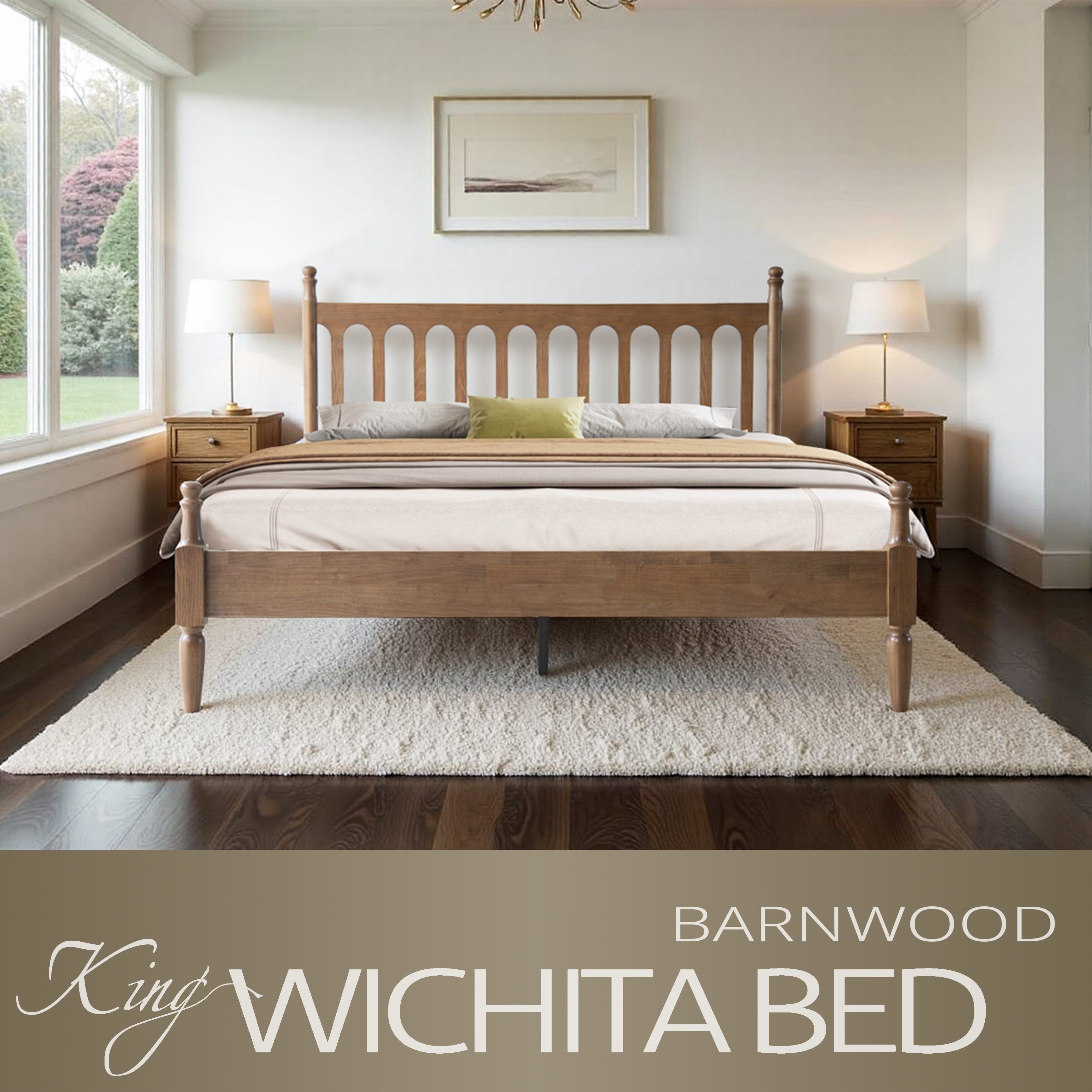 King Size Solid Wood Platform Bed Frame with Headboard & Footboard, 12 Sturdy Slatted Base, Metal Legs, No Box Spring Needed, Anti-Slip & Noise-Free, Easy Assembly, Barnwood Finish, WCK-30