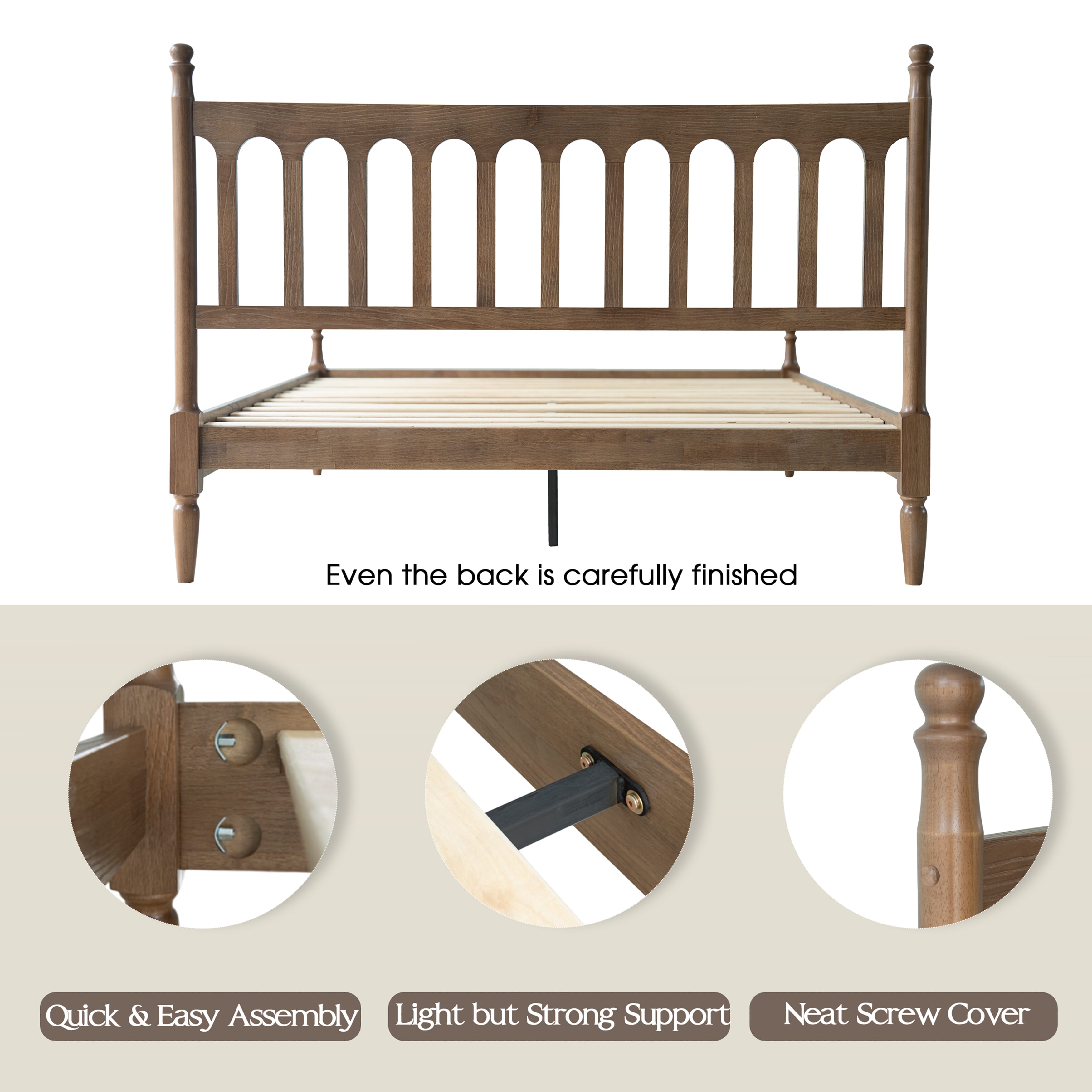 King Size Solid Wood Platform Bed Frame with Headboard & Footboard, 12 Sturdy Slatted Base, Metal Legs, No Box Spring Needed, Anti-Slip & Noise-Free, Easy Assembly, Barnwood Finish, WCK-30