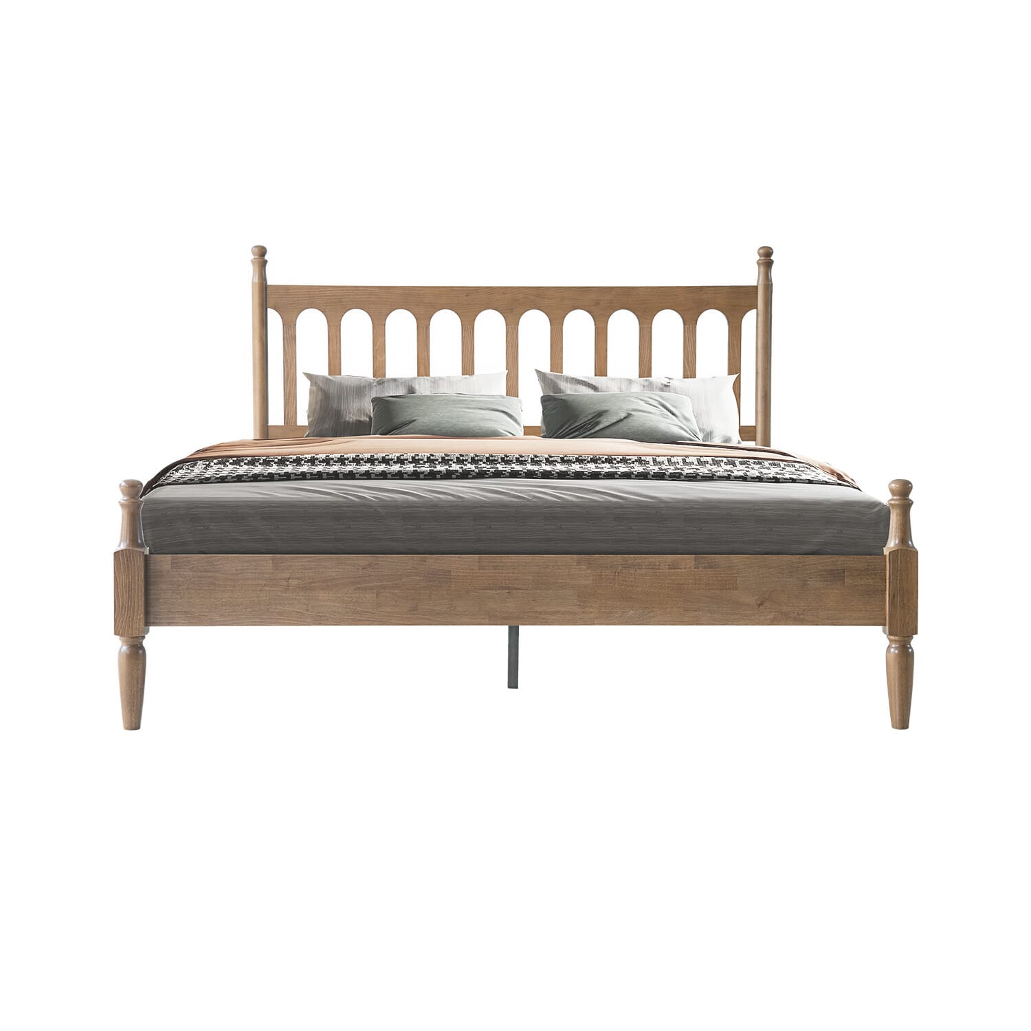 King Size Solid Wood Platform Bed Frame with Headboard & Footboard, 12 Sturdy Slatted Base, Metal Legs, No Box Spring Needed, Anti-Slip & Noise-Free, Easy Assembly, Barnwood Finish, WCK-30