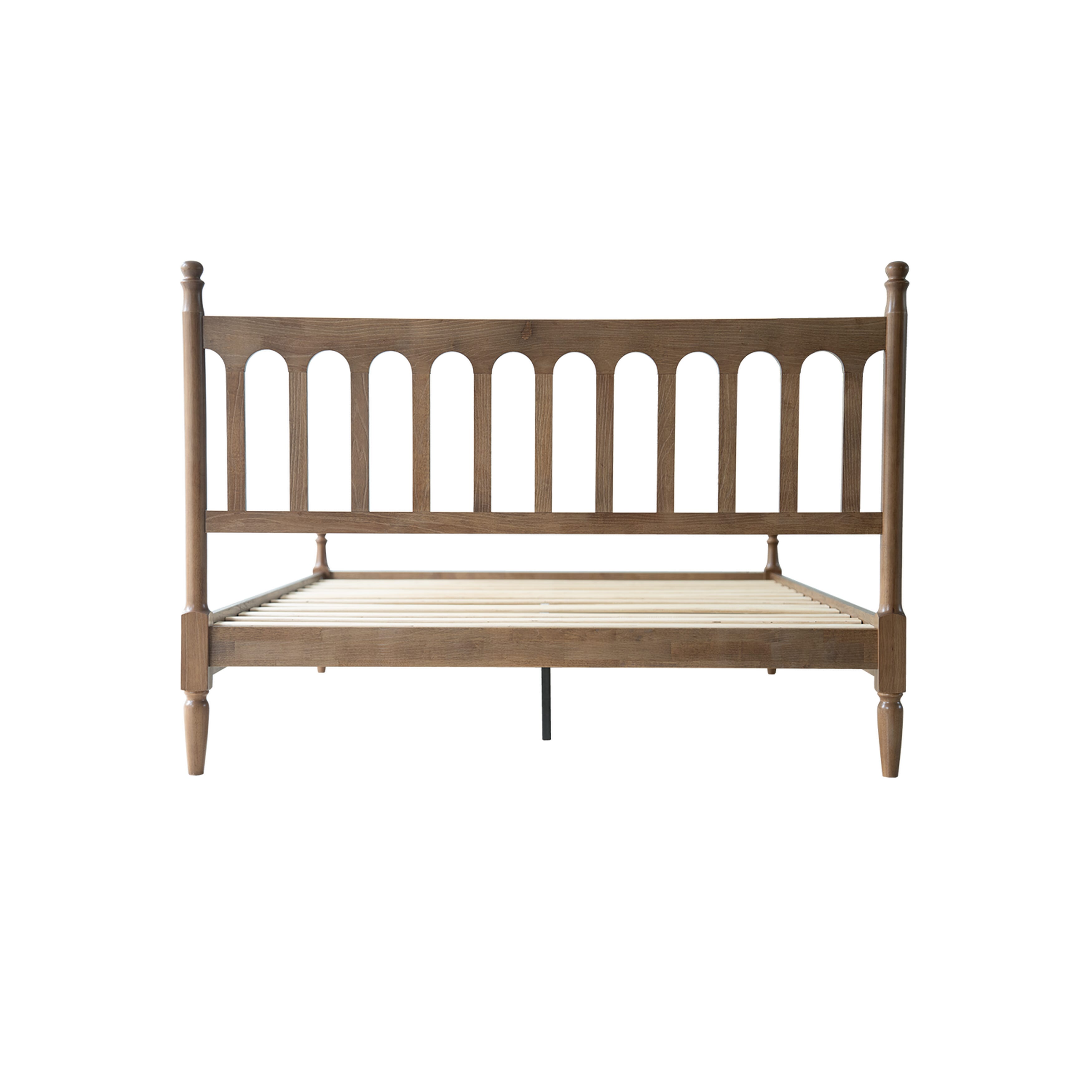 King Size Solid Wood Platform Bed Frame with Headboard & Footboard, 12 Sturdy Slatted Base, Metal Legs, No Box Spring Needed, Anti-Slip & Noise-Free, Easy Assembly, Barnwood Finish, WCK-30