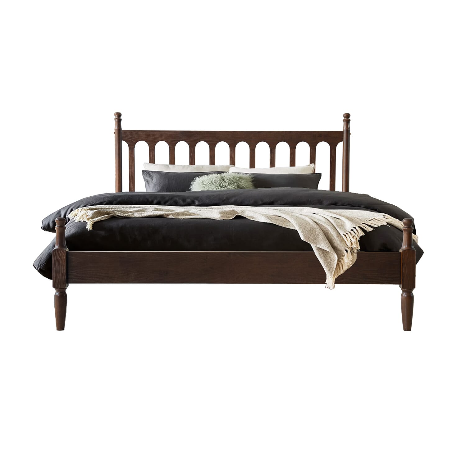 King Size Solid Wood Platform Bed Frame with Headboard & Footboard, 12 Durable Slatted Base with Metal Legs, No Box Spring Needed, Easy Assembly, Noise-Free & Slip-Free, Dark Roast Oak Finish, WCK-32
